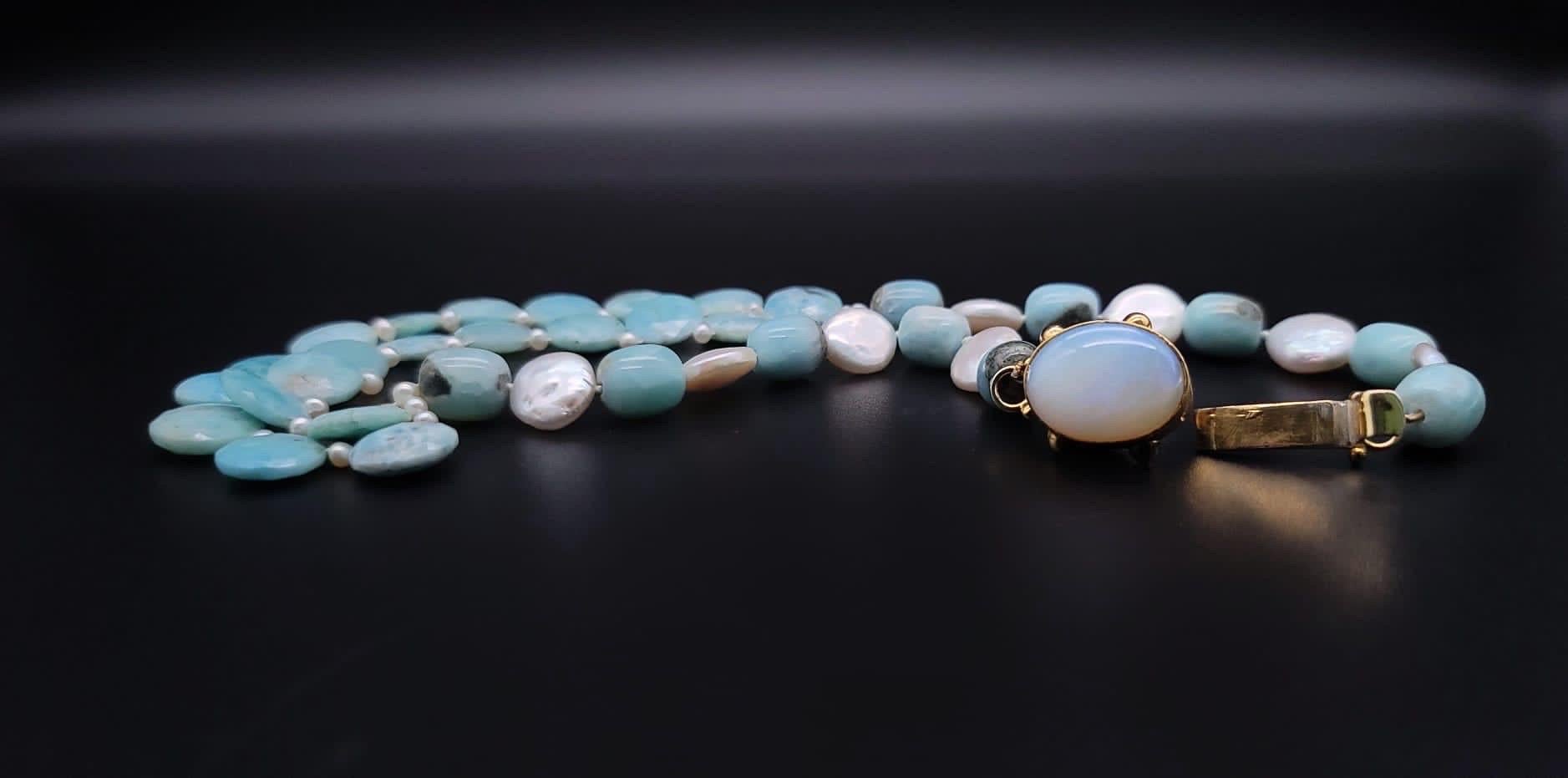 A.Jeschel Precious Larimar and Pearl Necklace. For Sale 2