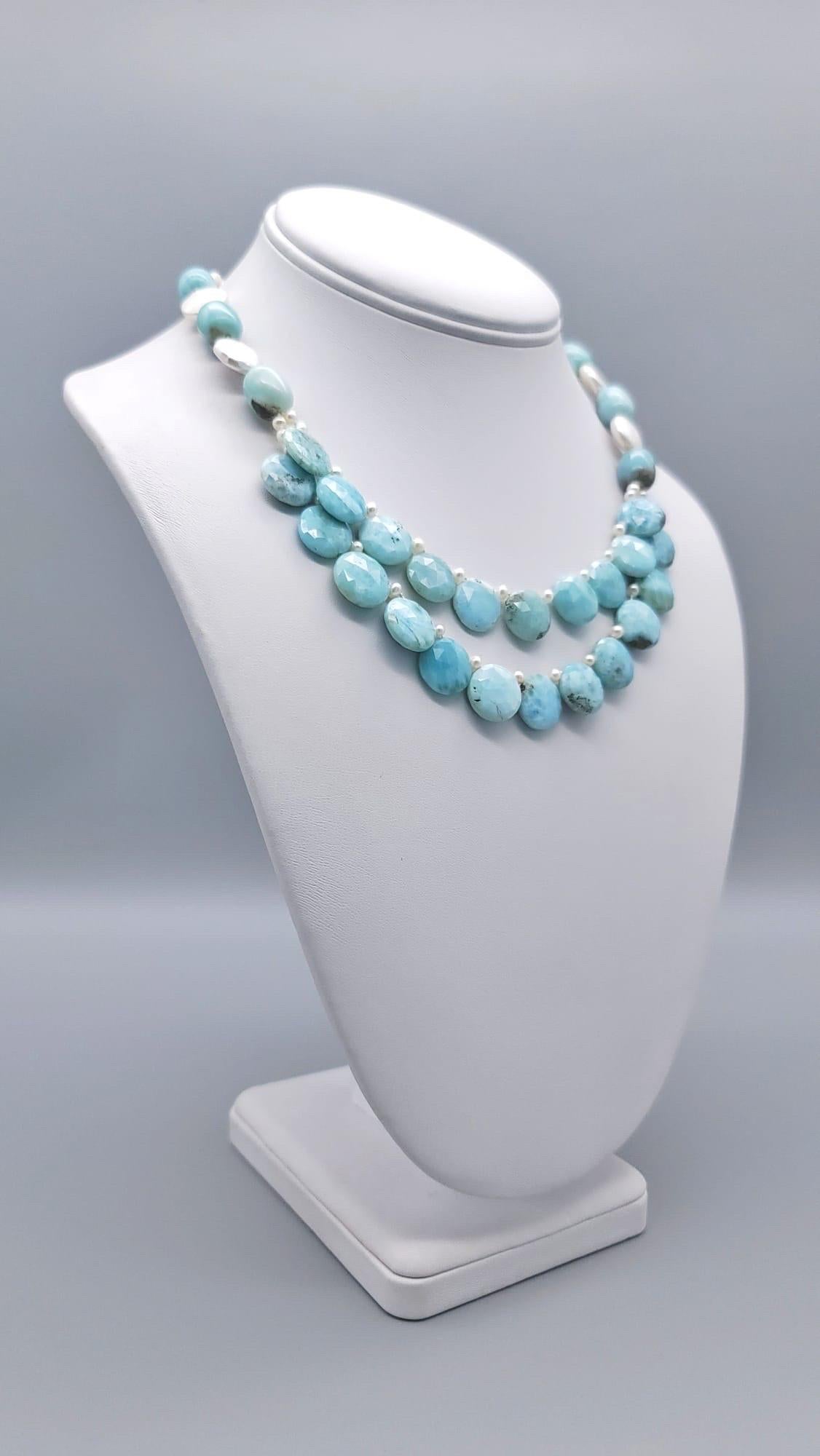 A.Jeschel Precious Larimar and Pearl Necklace. For Sale 3
