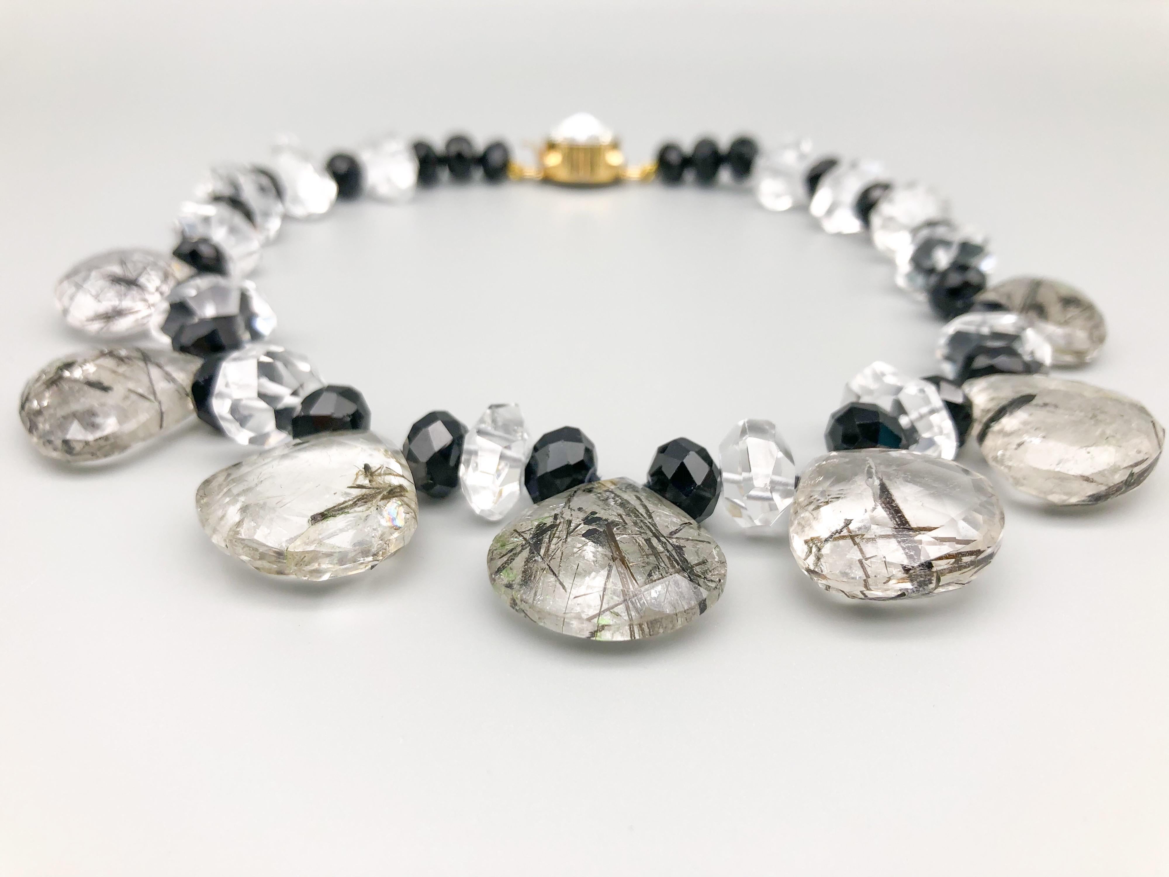 A.Jeschel Black cut Onyx beads and teardrop rutilated Quartz Necklace For Sale 2