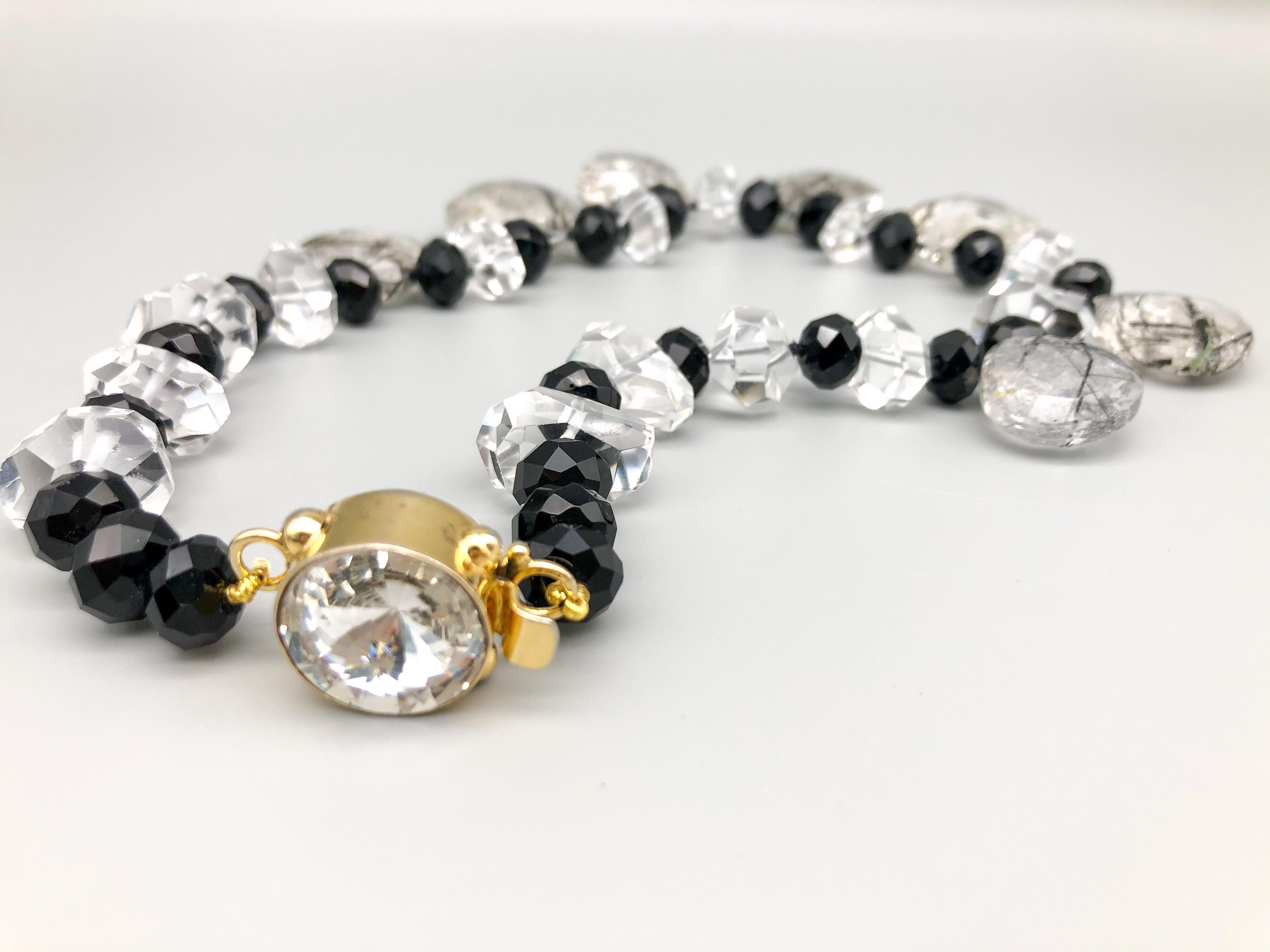 A.Jeschel Black cut Onyx beads and teardrop rutilated Quartz Necklace For Sale 3
