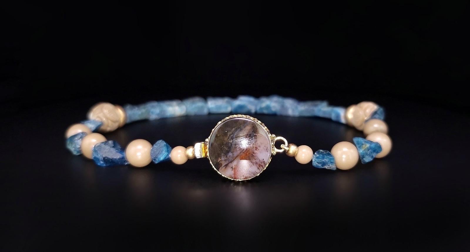 Mixed Cut A.Jeschel Blue Apatite & Bamboo Necklace For Sale