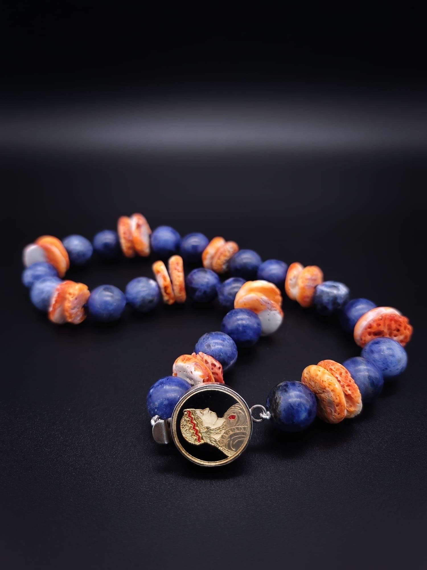 A.Jeschel Blue Coral necklace with a signature clasp. For Sale 2