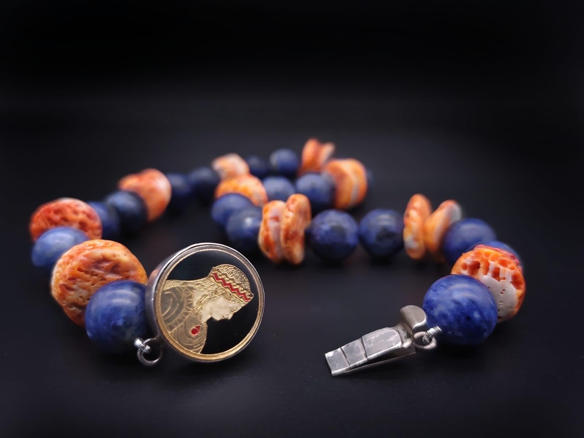 Contemporary A.Jeschel Blue Coral necklace with a signature clasp. For Sale