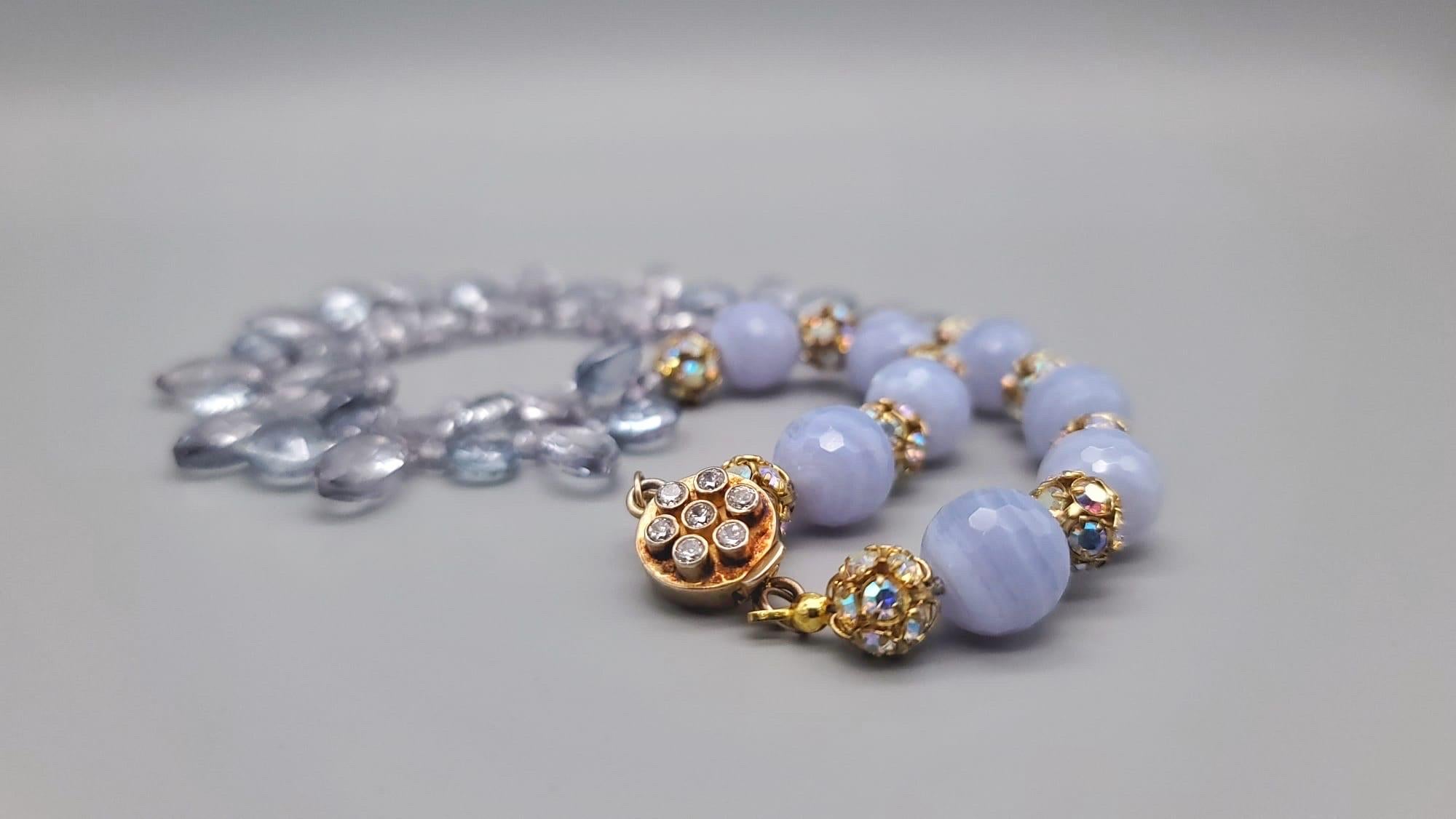 A.Jeschel Blue Quartz and Blue lace Agate Necklace. For Sale 4