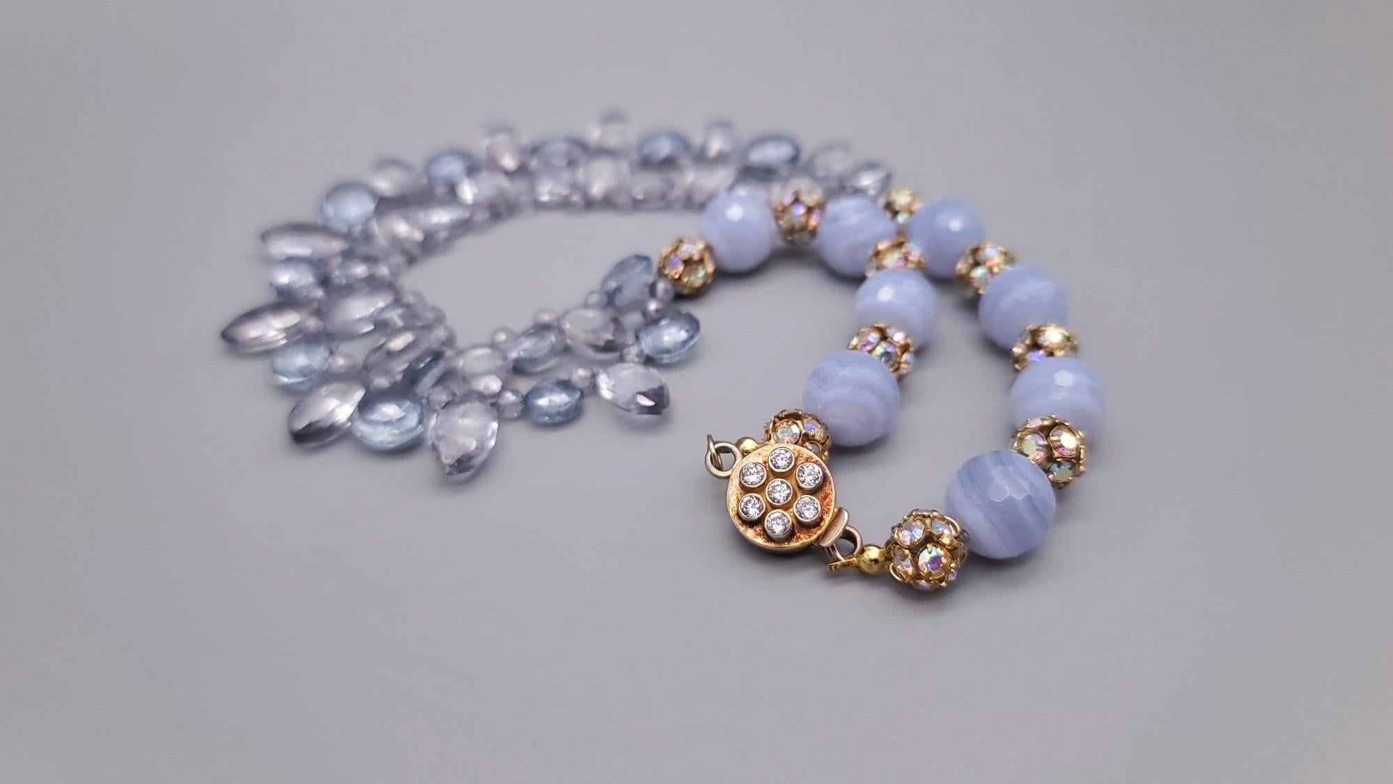 A.Jeschel Blue Quartz and Blue lace Agate Necklace. For Sale 6