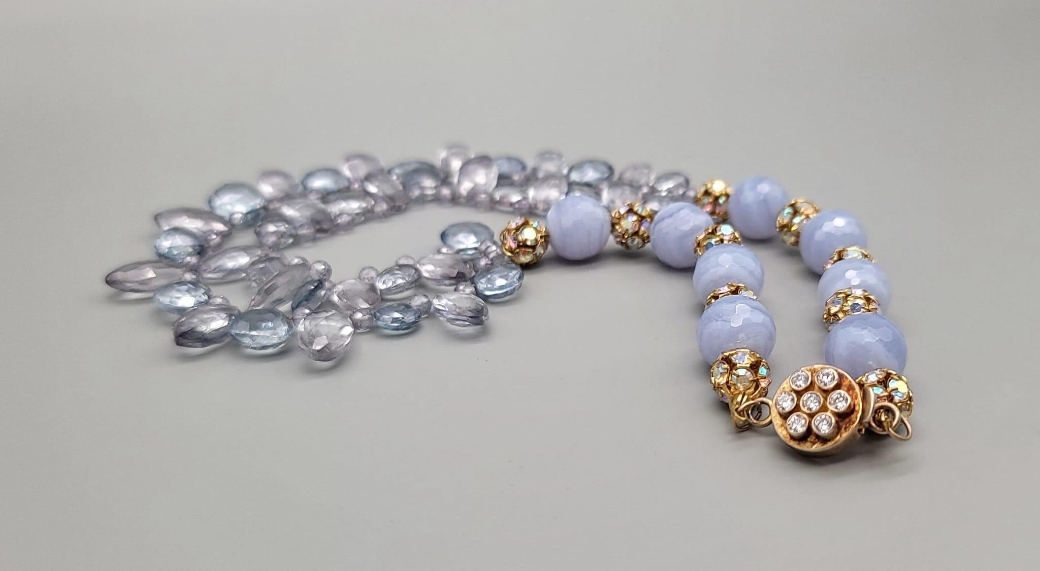 A.Jeschel Blue Quartz and Blue lace Agate Necklace. In New Condition For Sale In Miami, FL