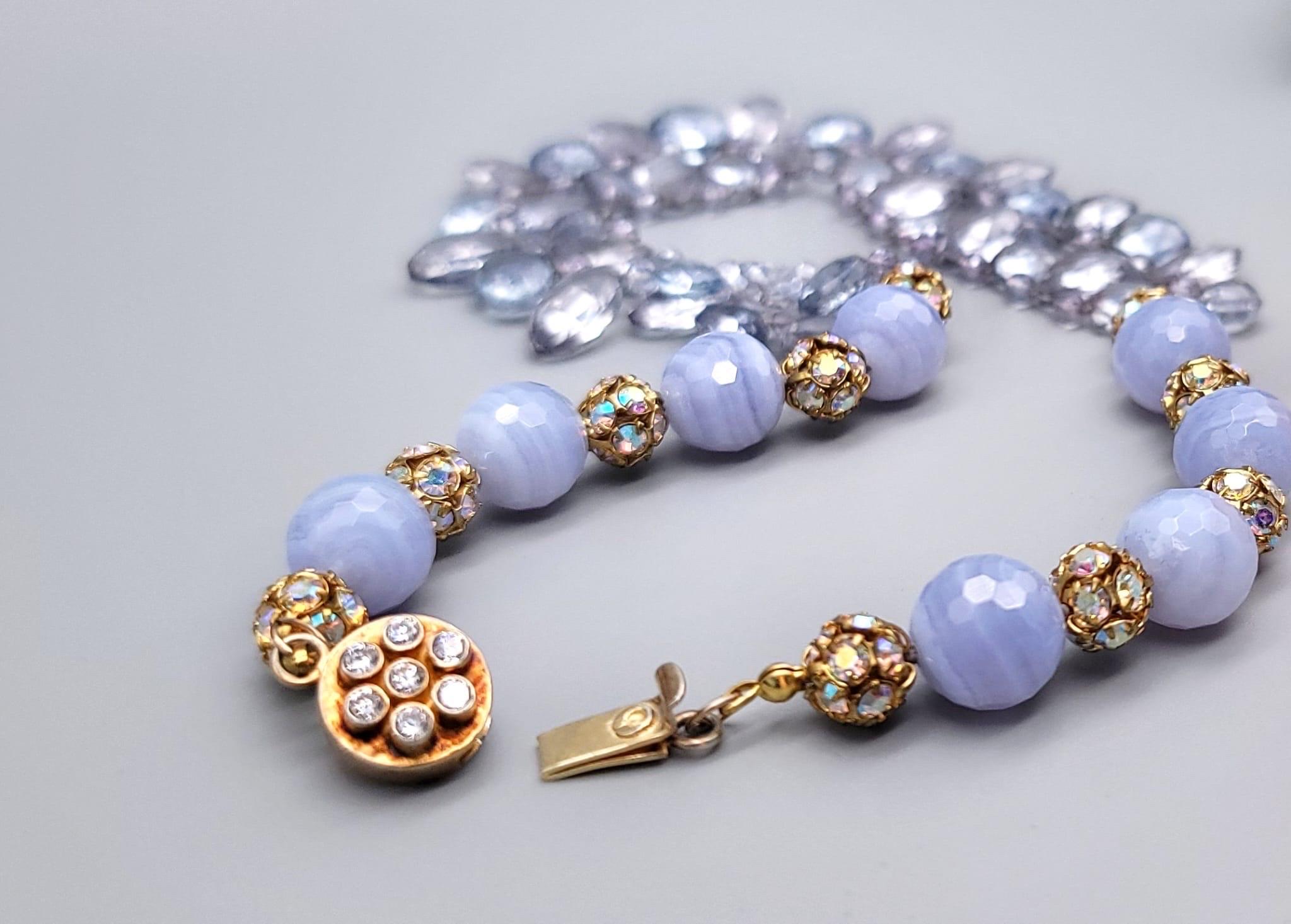 A.Jeschel Blue Quartz and Blue lace Agate Necklace. For Sale 1