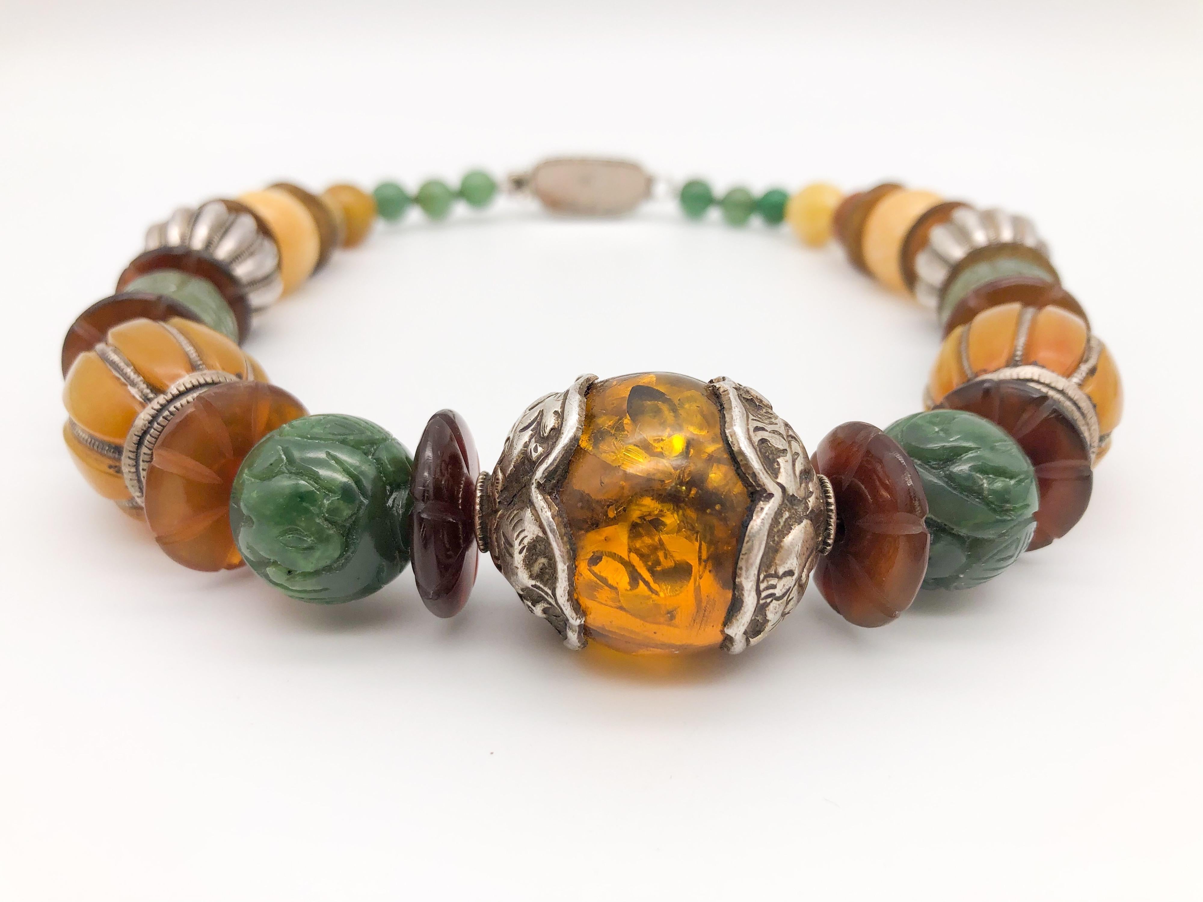 A.Jeschel Bold Amber and carved Jade necklace. 5