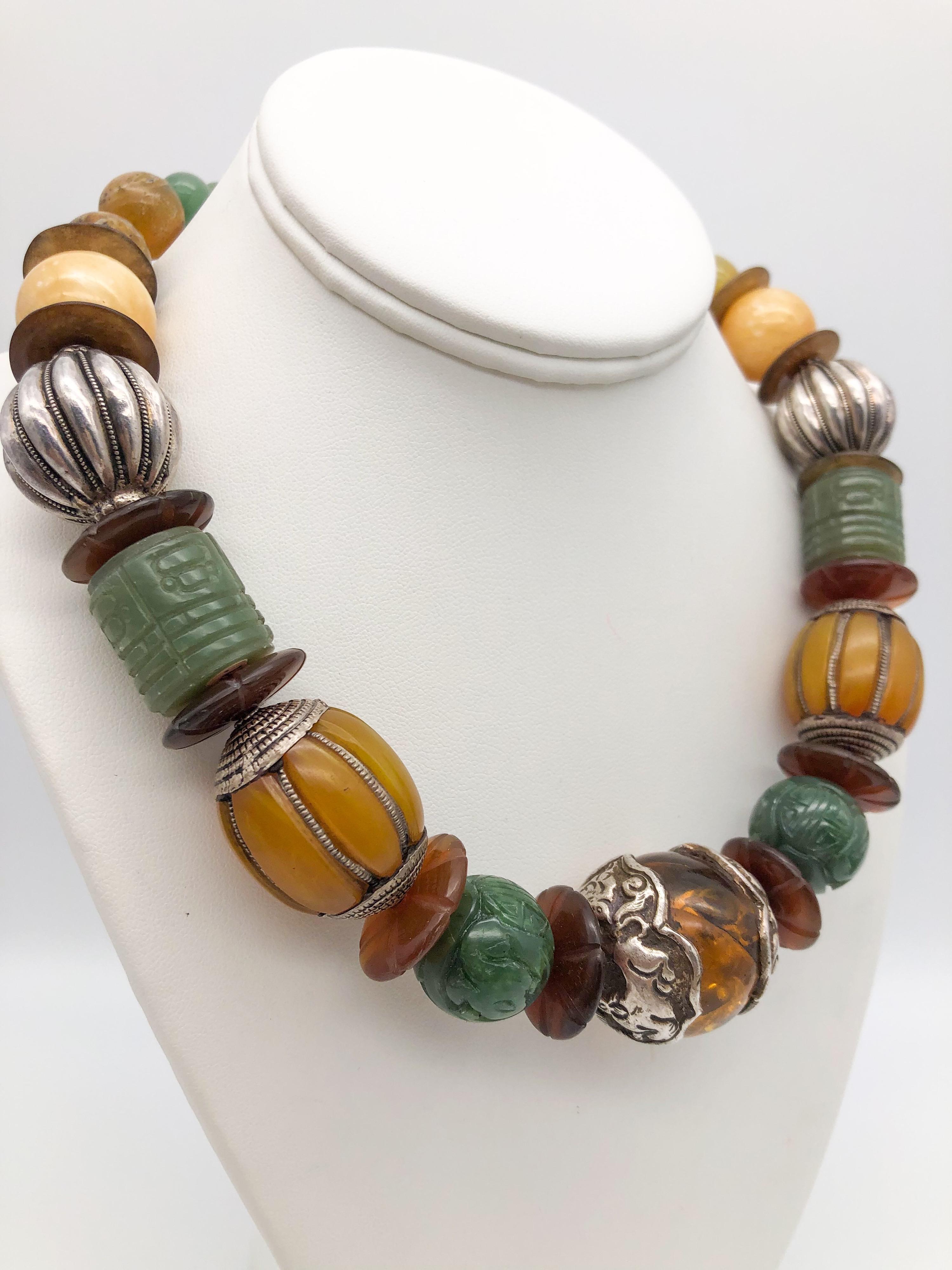 A.Jeschel Bold Amber and carved Jade necklace. 6