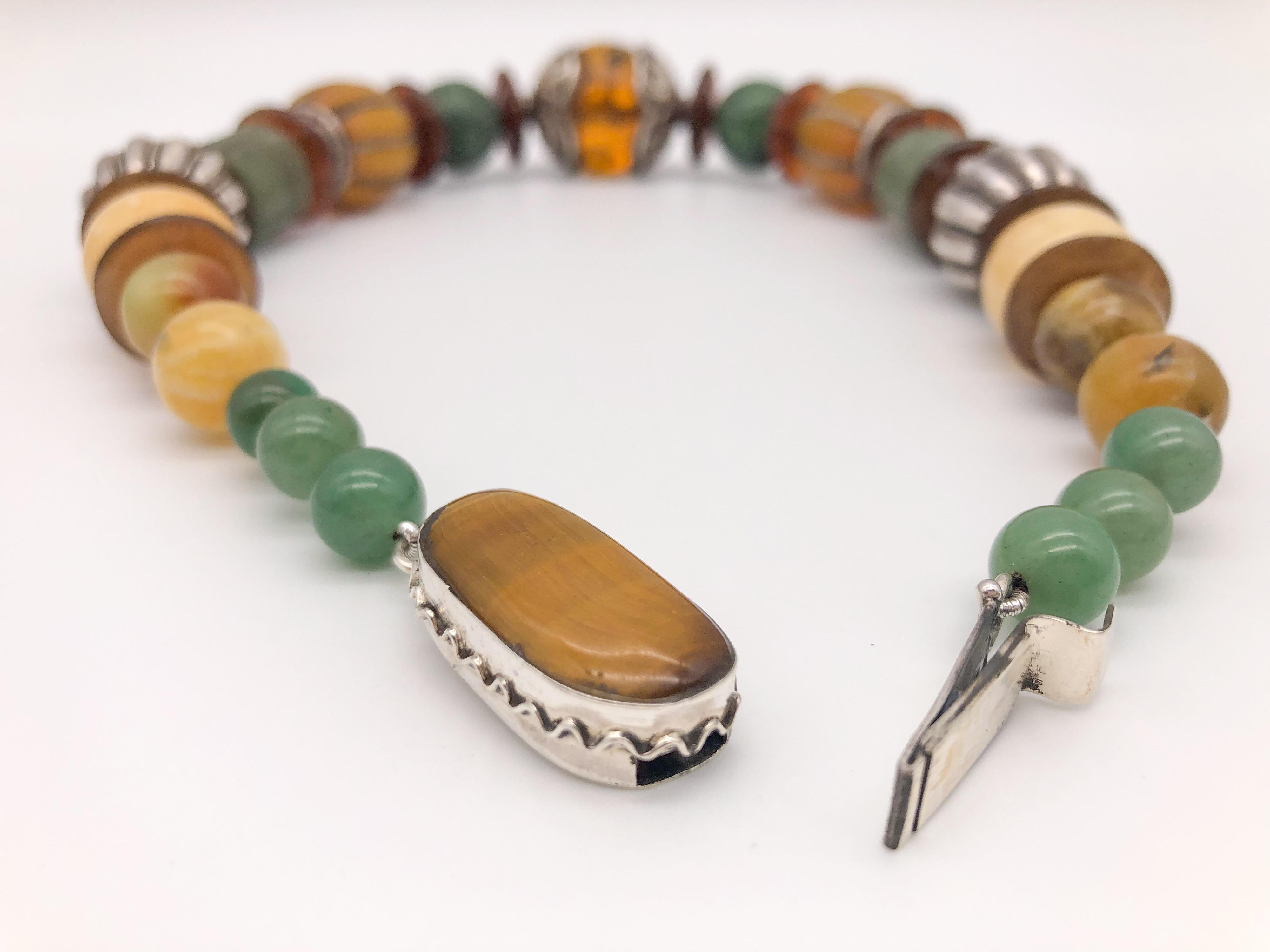 A.Jeschel Bold Amber and carved Jade necklace. In New Condition In Miami, FL