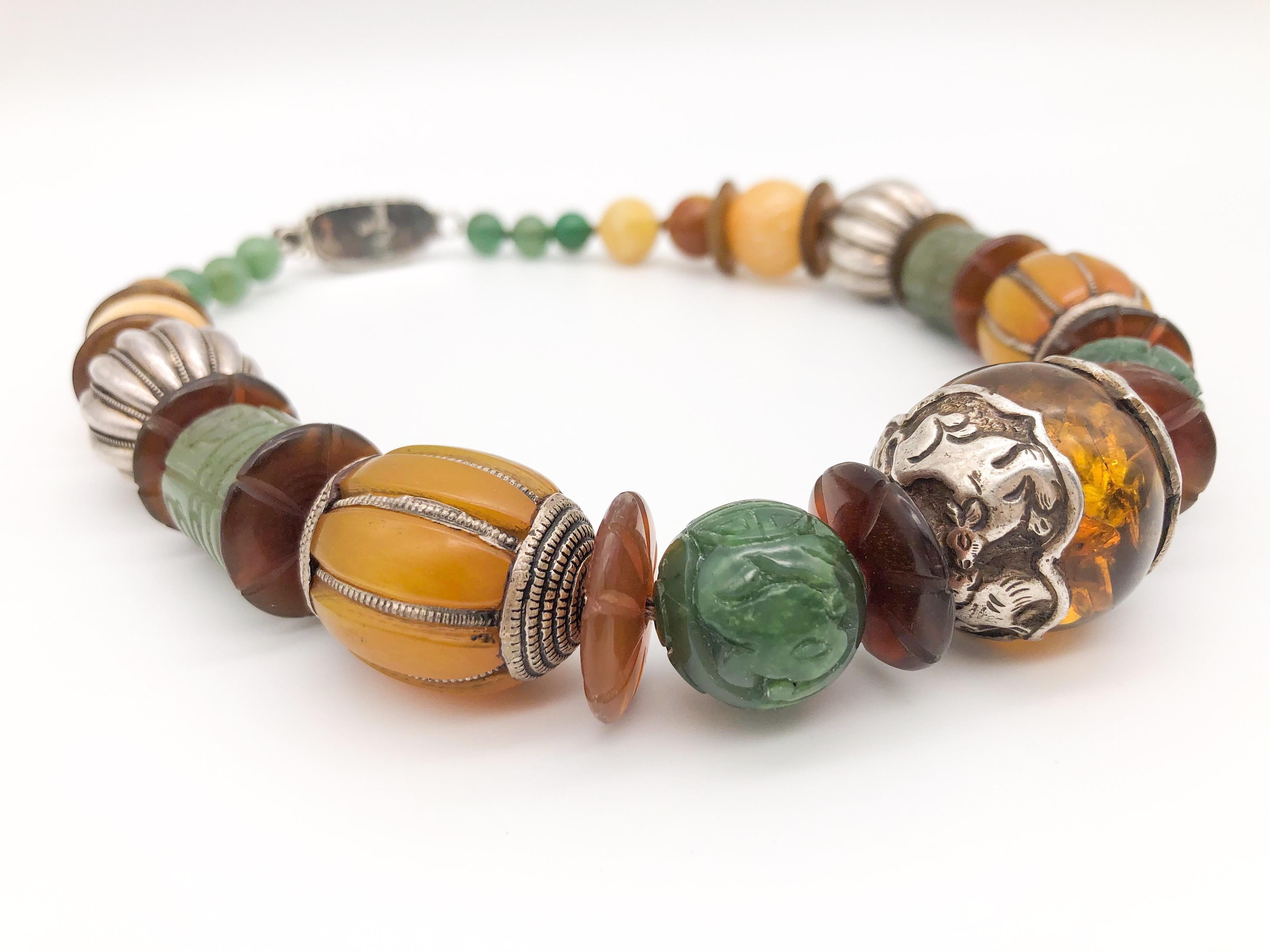 A.Jeschel Bold Amber and carved Jade necklace. 4