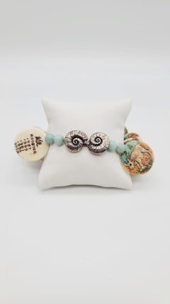 A.Jeschel Bracelet hand-painted Chinese zodiac carved bone, Amazonite beads