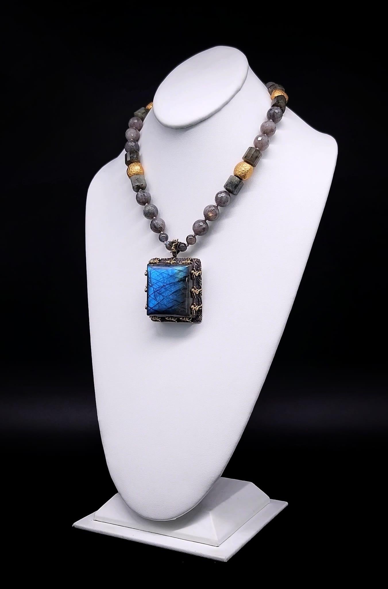 Ethereal Elegance:

Behold the captivating allure of our One-of-a-Kind Labradorite Necklace—an exquisite masterpiece that seamlessly marries artistry and sophistication. Crafted with meticulous attention to detail, this stunning piece boasts