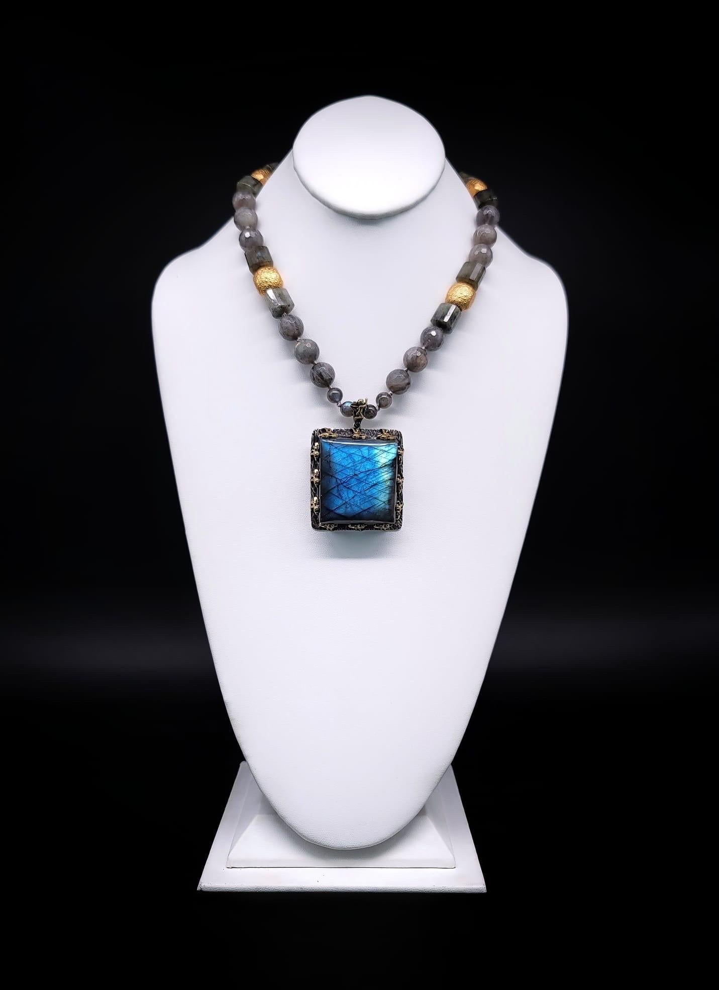 Contemporary A.Jeschel Brillant Labradorite necklace with a stunning pendant. For Sale