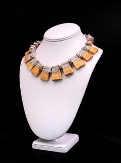 A.Jeschel Bumble Bee Jasper plates and mexican fire Opal necklace