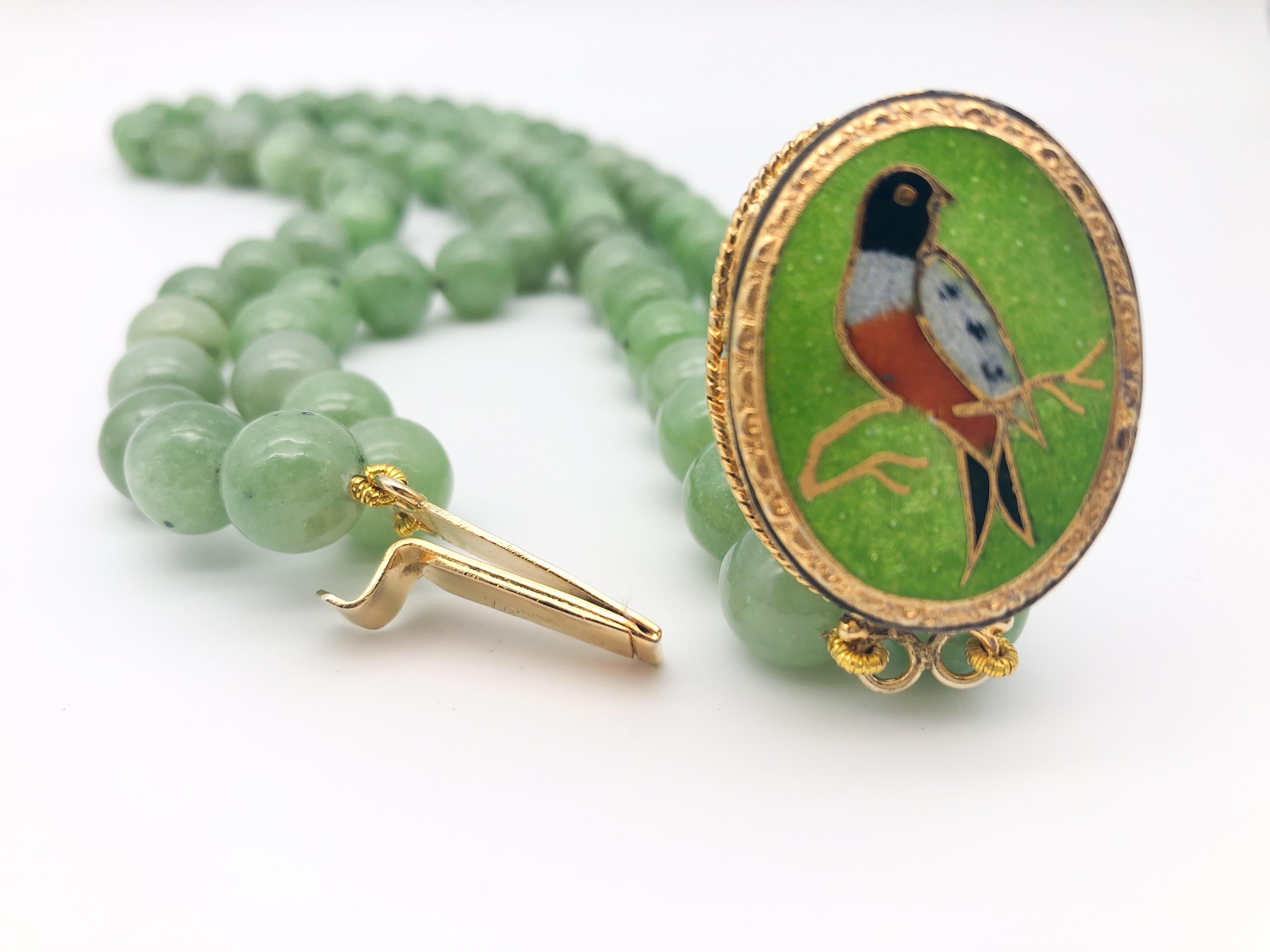 A.Jeschel   Burmese Jade 2 strand necklace with Vintage Cloisonné clasp. 4