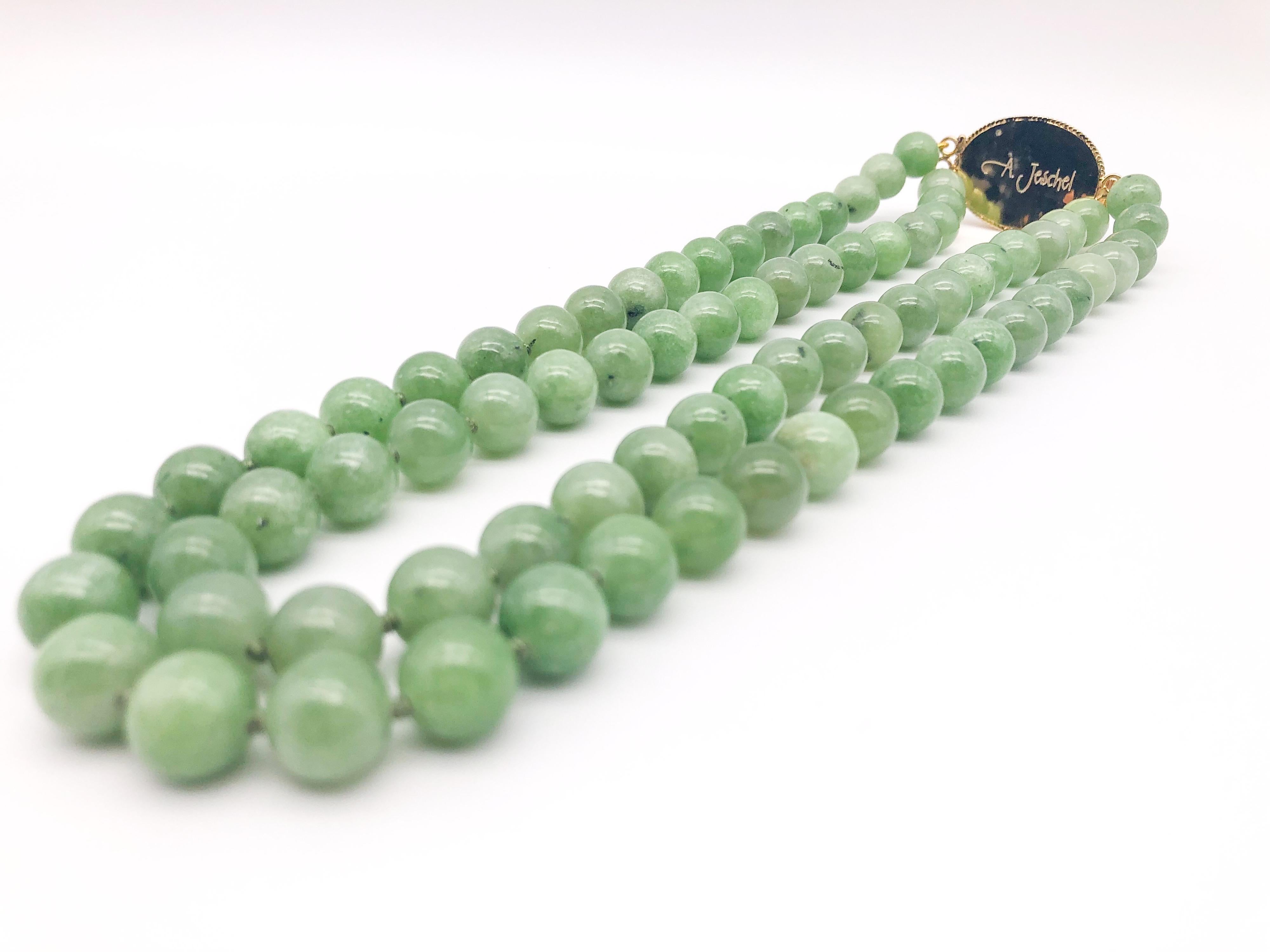 A.Jeschel   Burmese Jade 2 strand necklace with Vintage Cloisonné clasp. In New Condition In Miami, FL