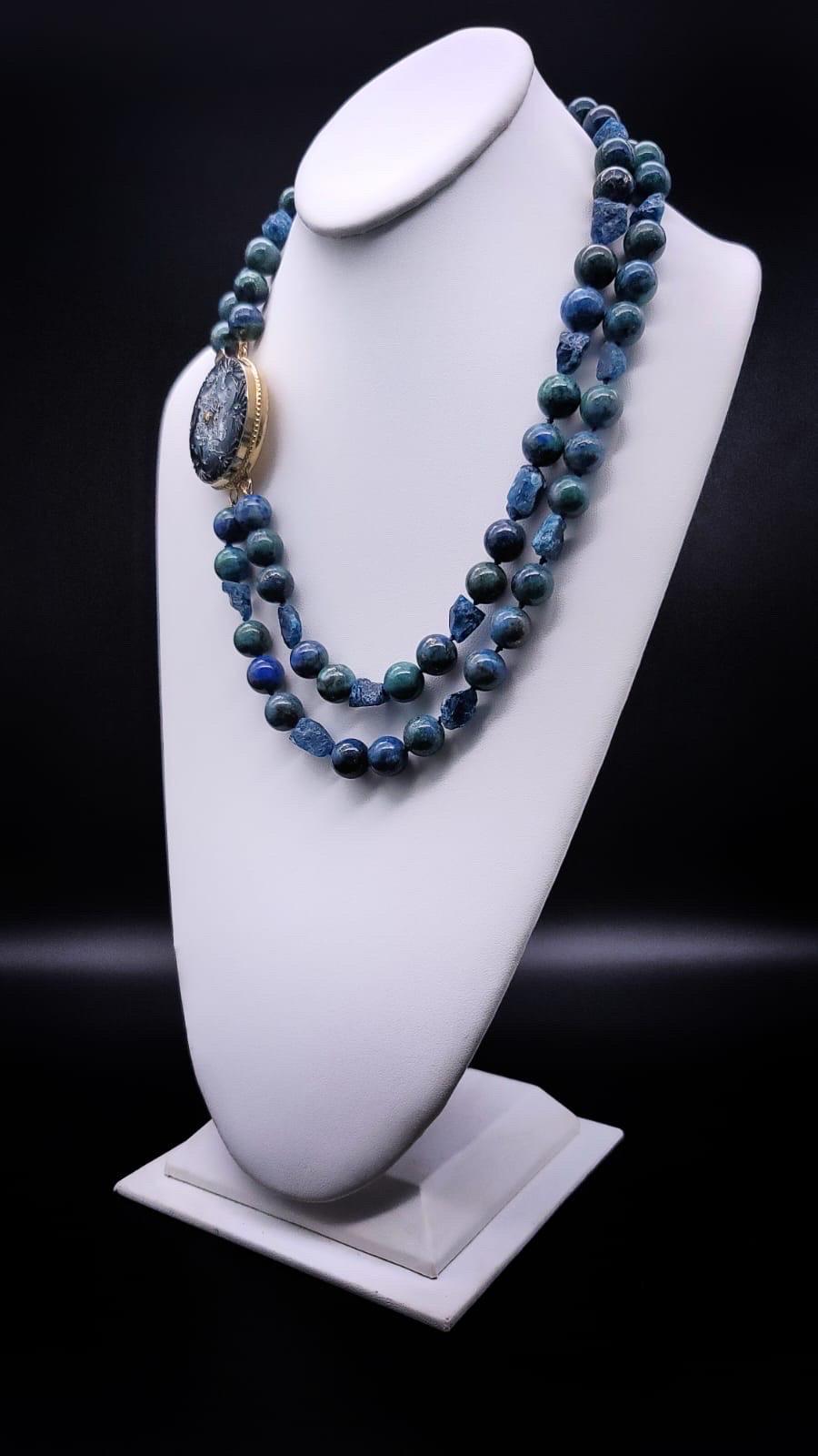 Mixed Cut A.Jeschel Captivating Chrysocolla and Apatite necklace For Sale