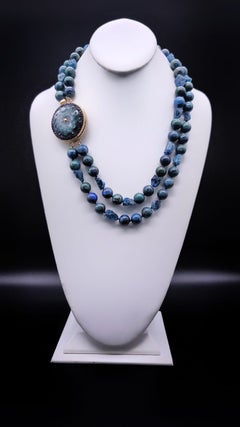 A.Jeschel Captivating Chrysocolla and Apatite necklace with Vintage Glass clasp.