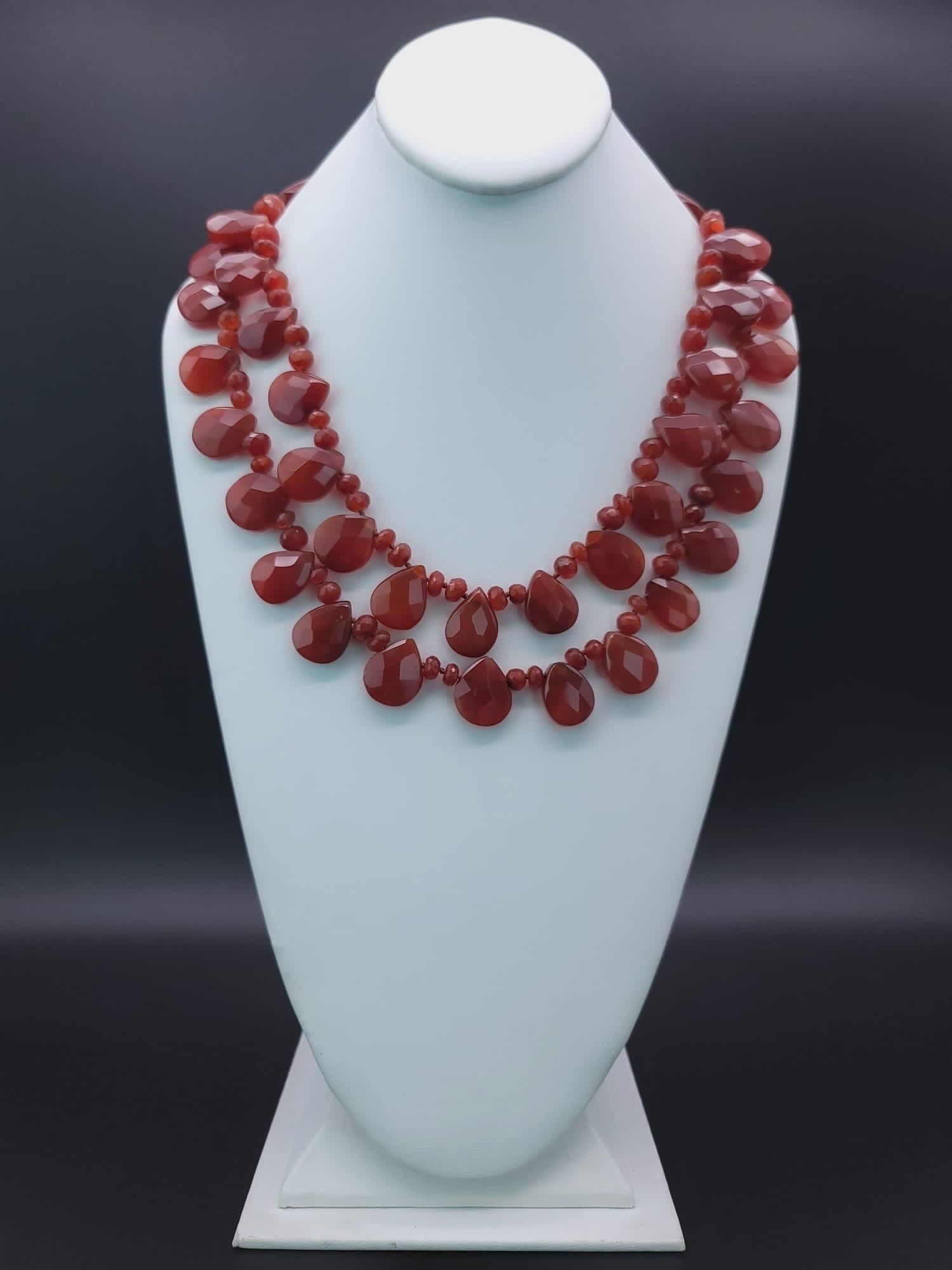 Mixed Cut A.Jeschel Carnelian rust colored teardrop necklace. For Sale