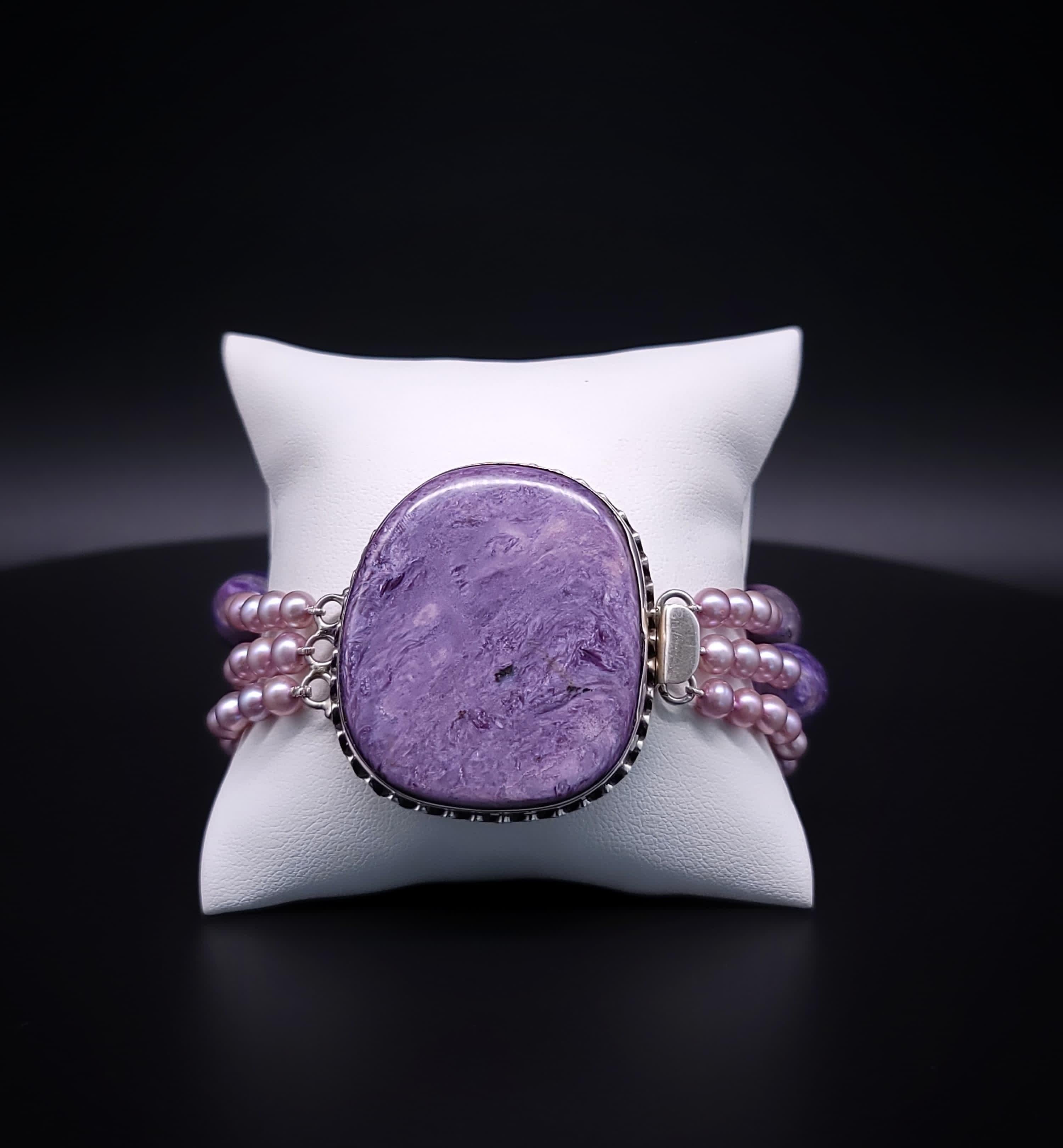 A.Jeschel Bracciale con perline lucide di Charoite in vendita 4