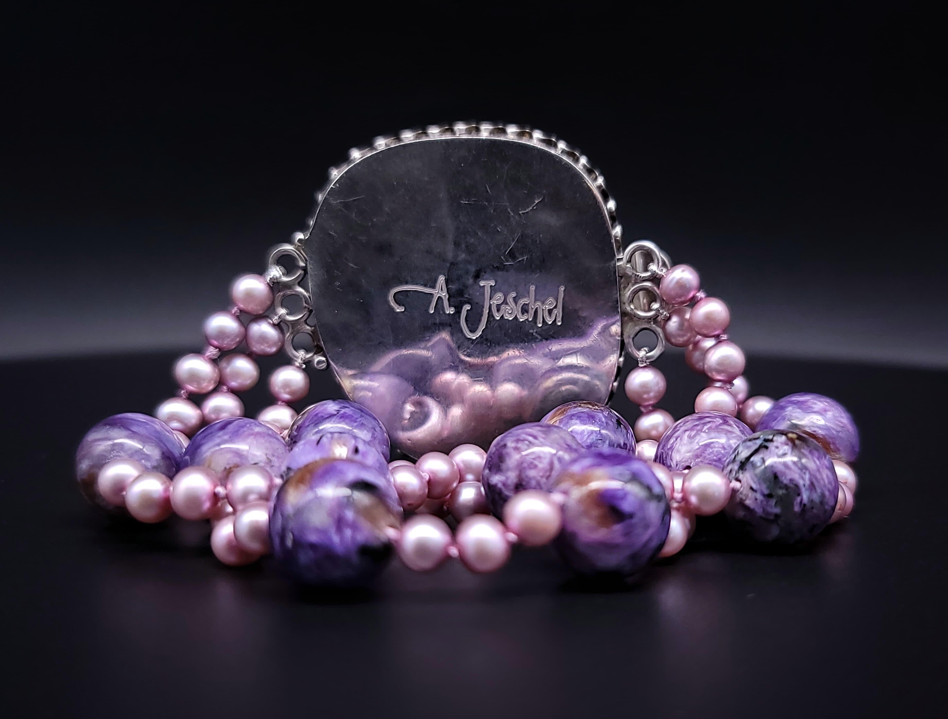 Perlina A.Jeschel Bracciale con perline lucide di Charoite in vendita