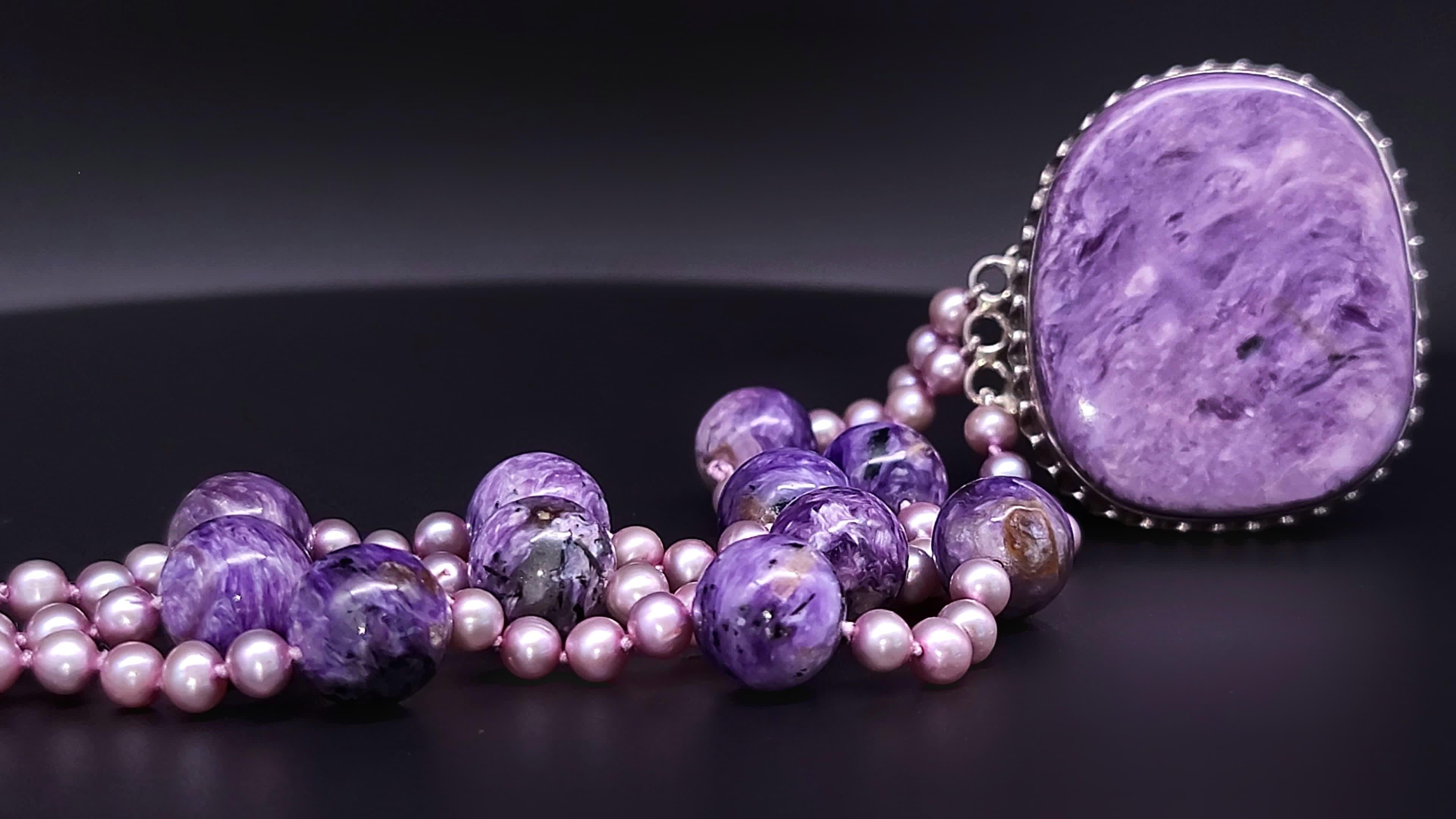 da uomo o donna A.Jeschel Bracciale con perline lucide di Charoite in vendita