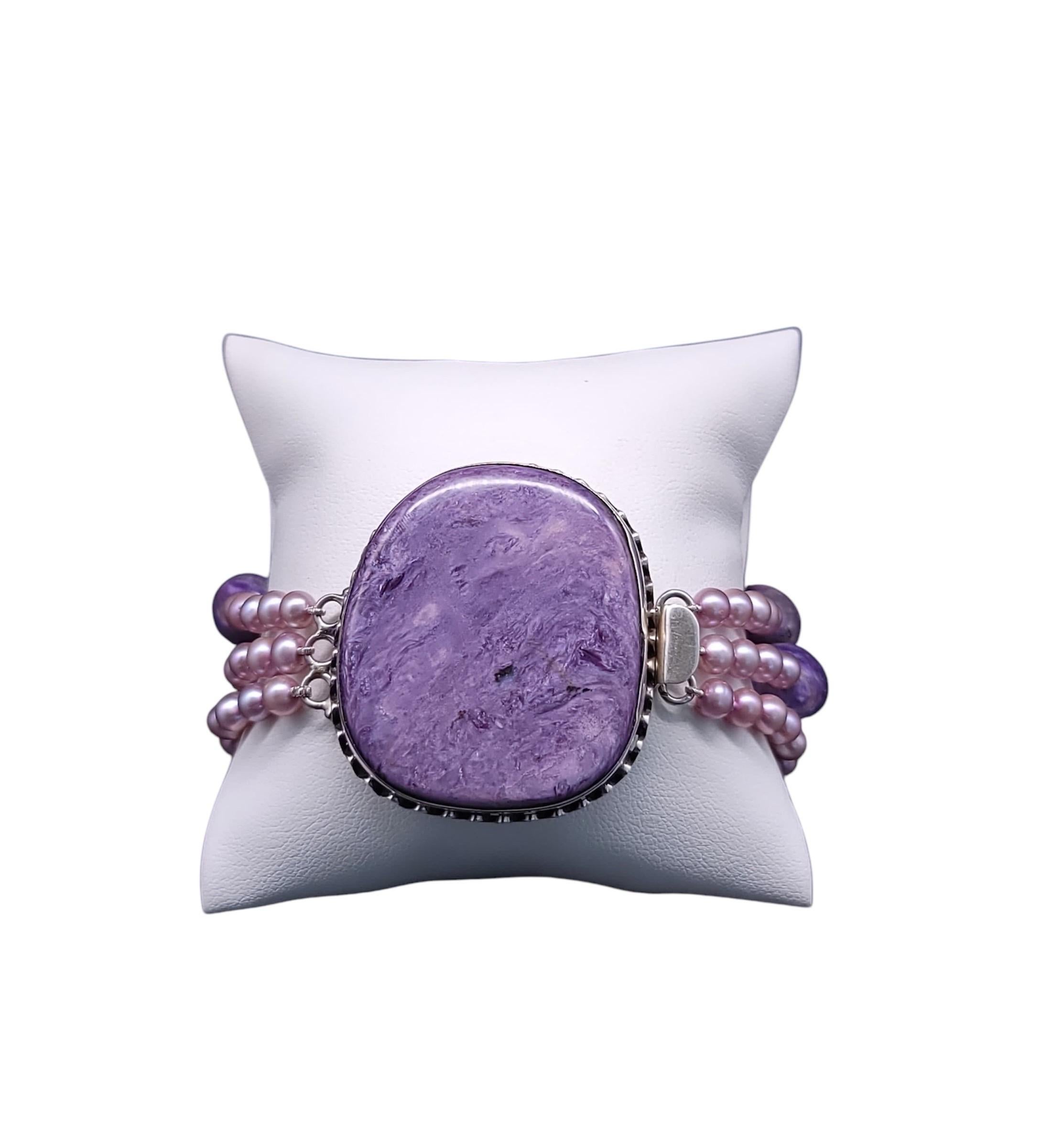 A.Jeschel Bracciale con perline lucide di Charoite in vendita 1