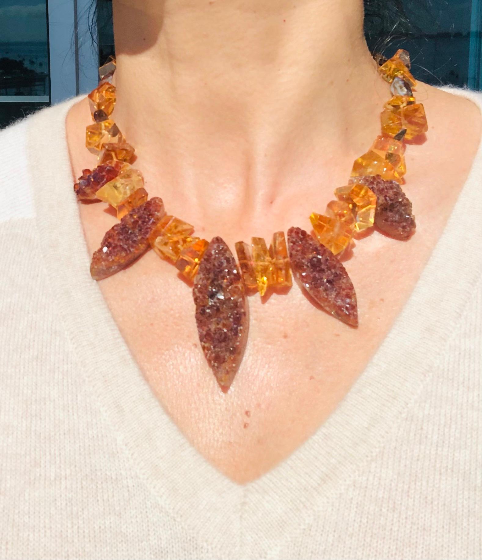 Contemporary A.Jeschel Citrine and Citrine geodes necklace. For Sale