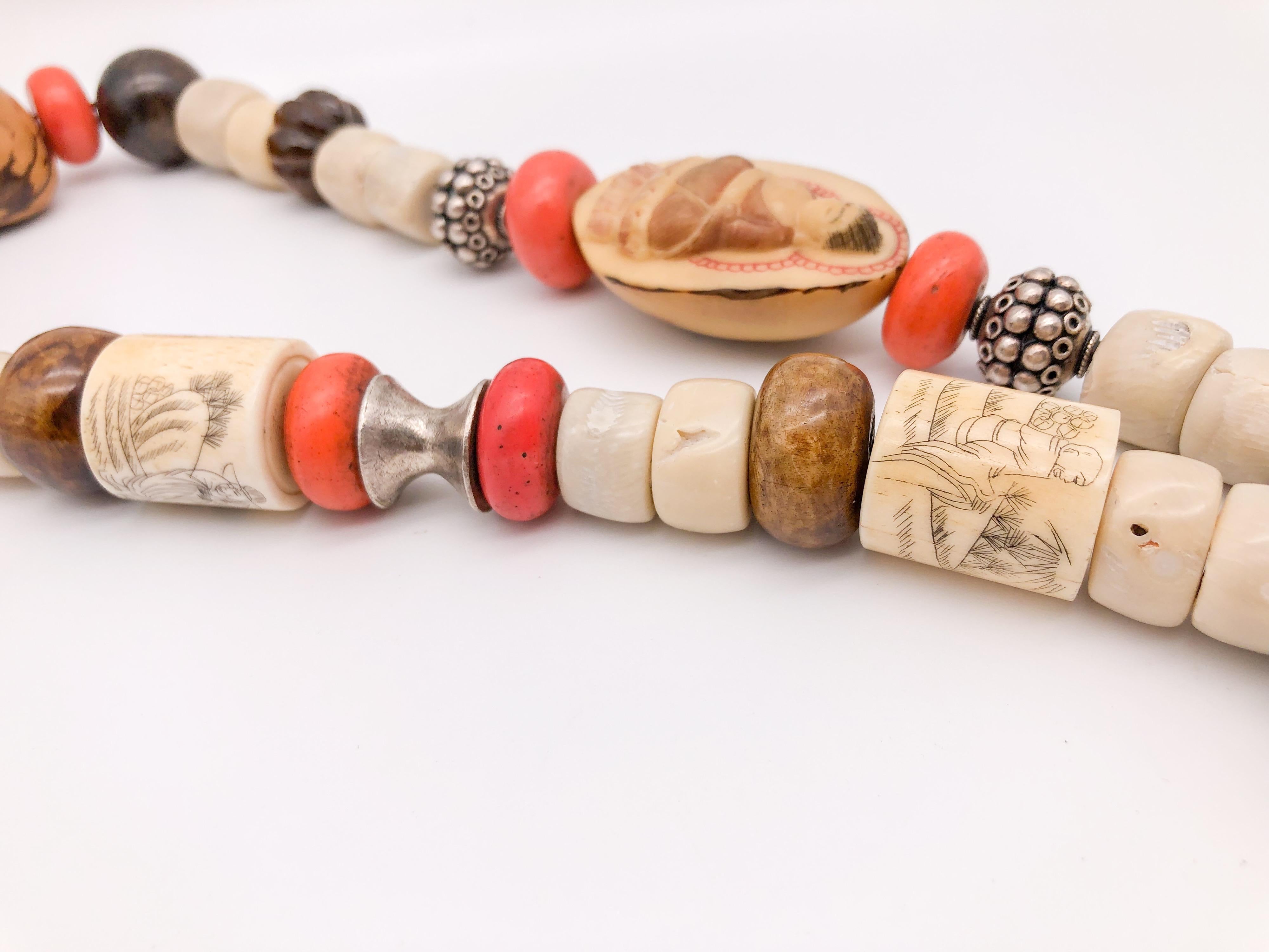 A.Jeschel Colorful Ethnic Tibetan beads and Carved Buddha necklace For Sale 3