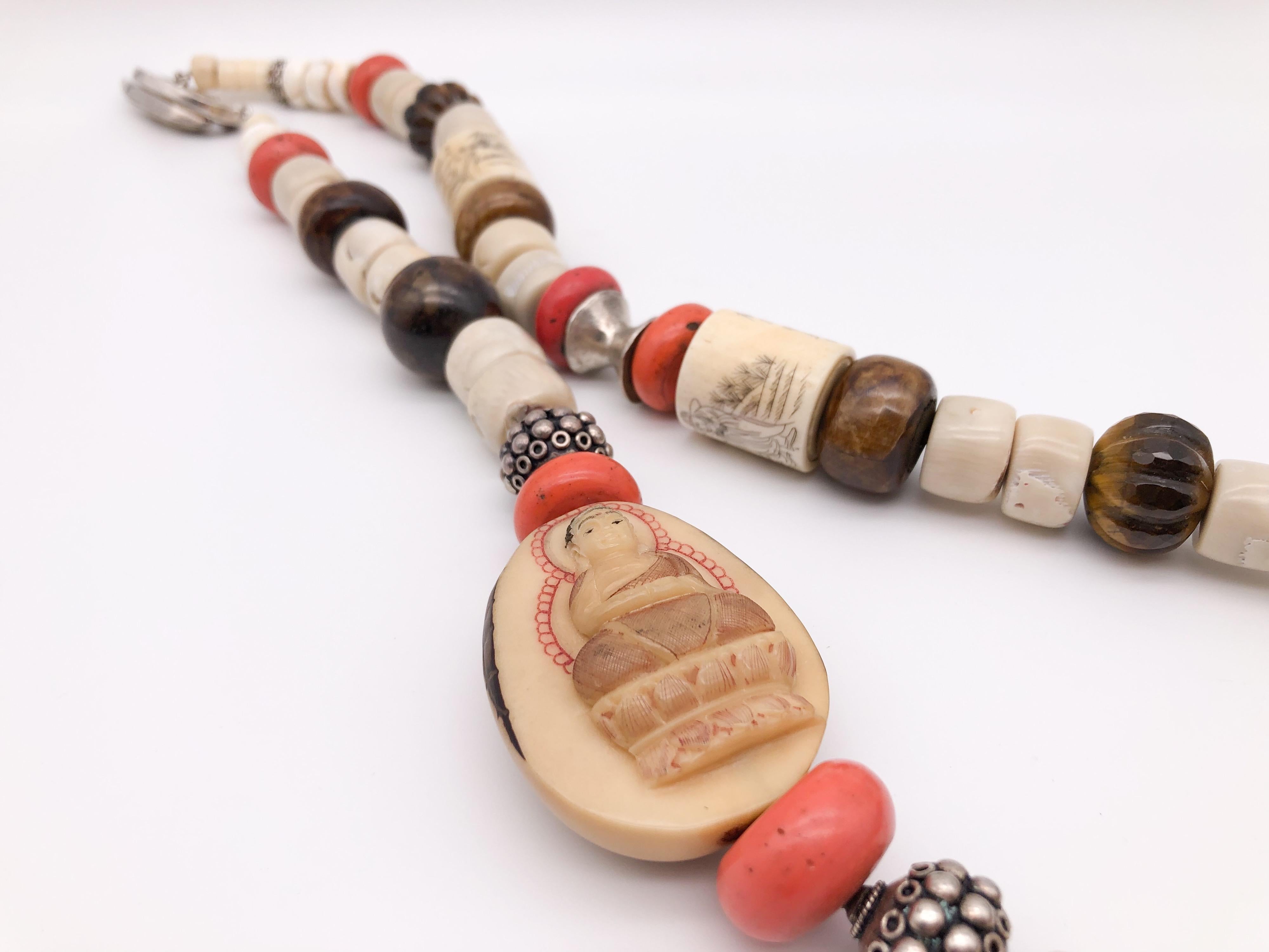 A.Jeschel Colorful Ethnic Tibetan beads and Carved Buddha necklace For Sale 5