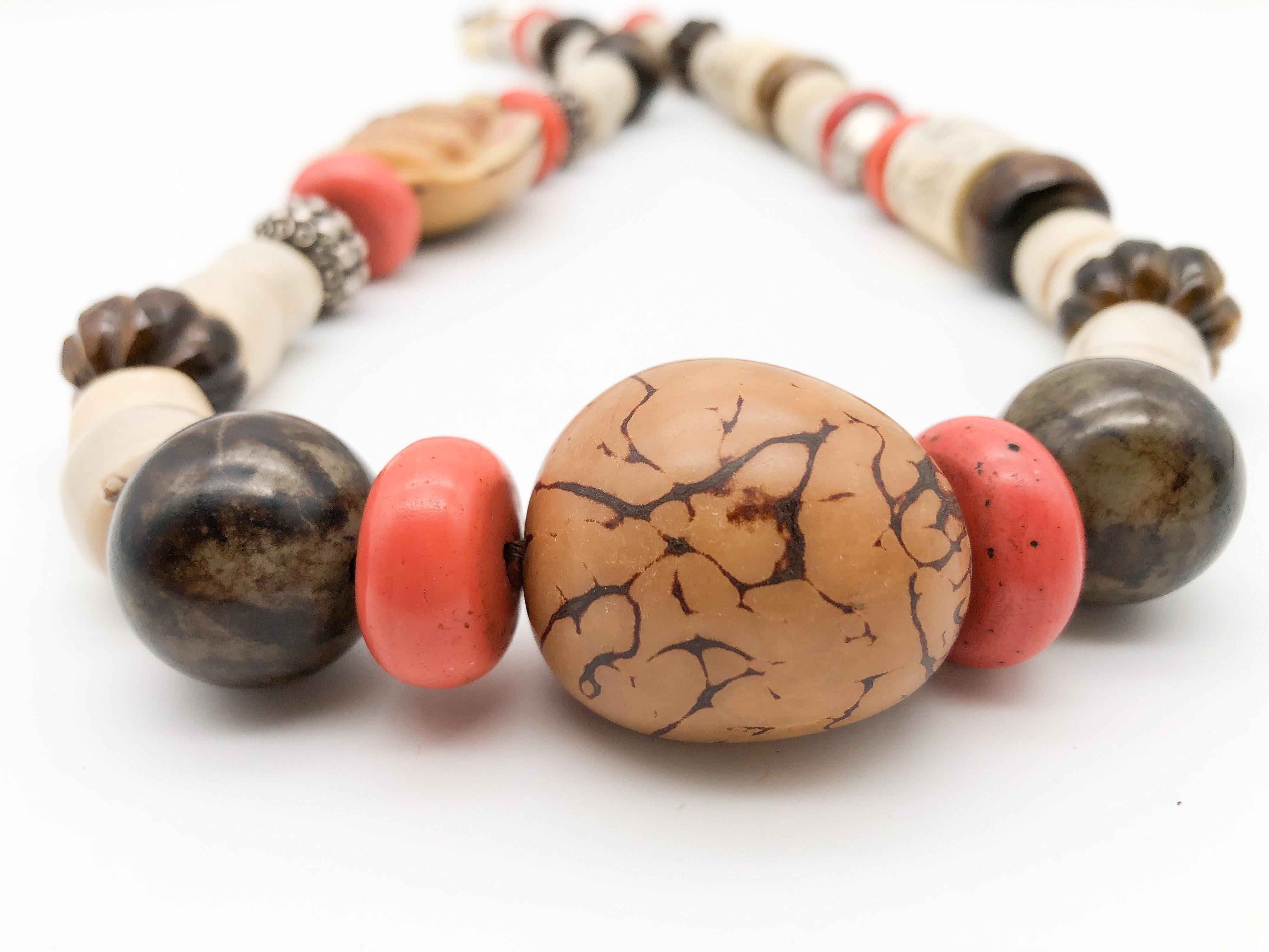 Contemporary A.Jeschel Colorful Ethnic Tibetan beads and Carved Buddha necklace For Sale