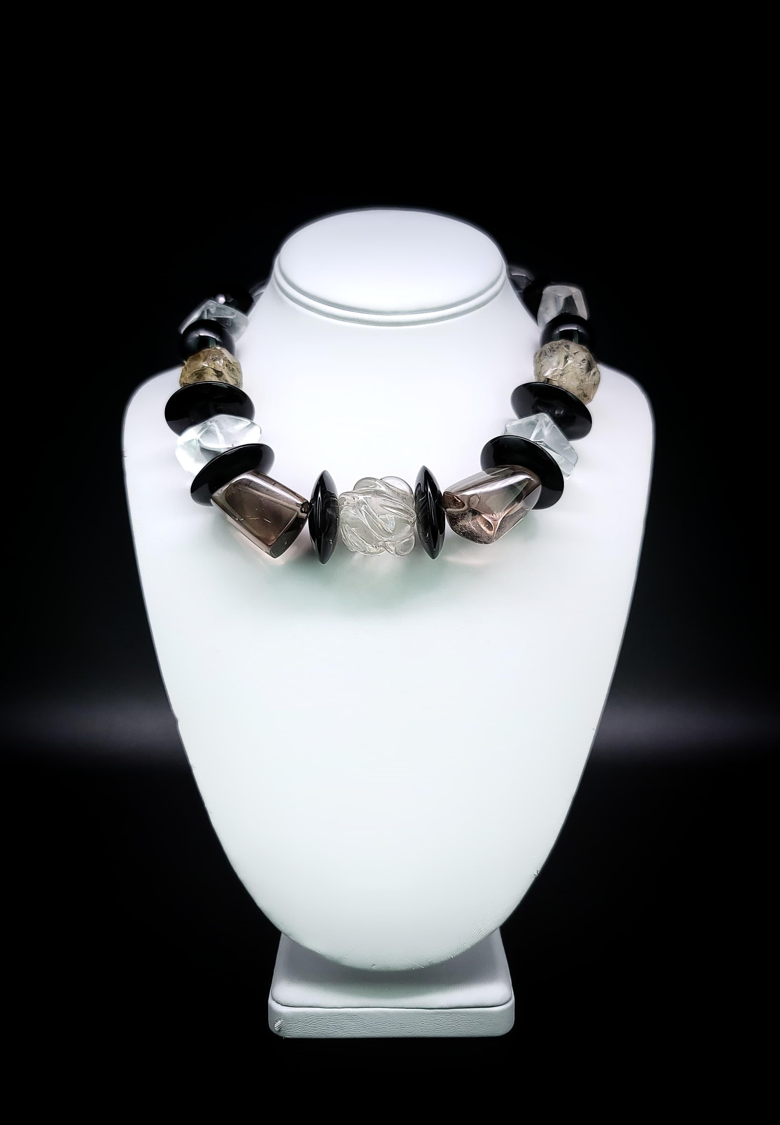 A.Jeschel  Baccarat Crystal Quartz and Onyx bold  necklace. For Sale 4