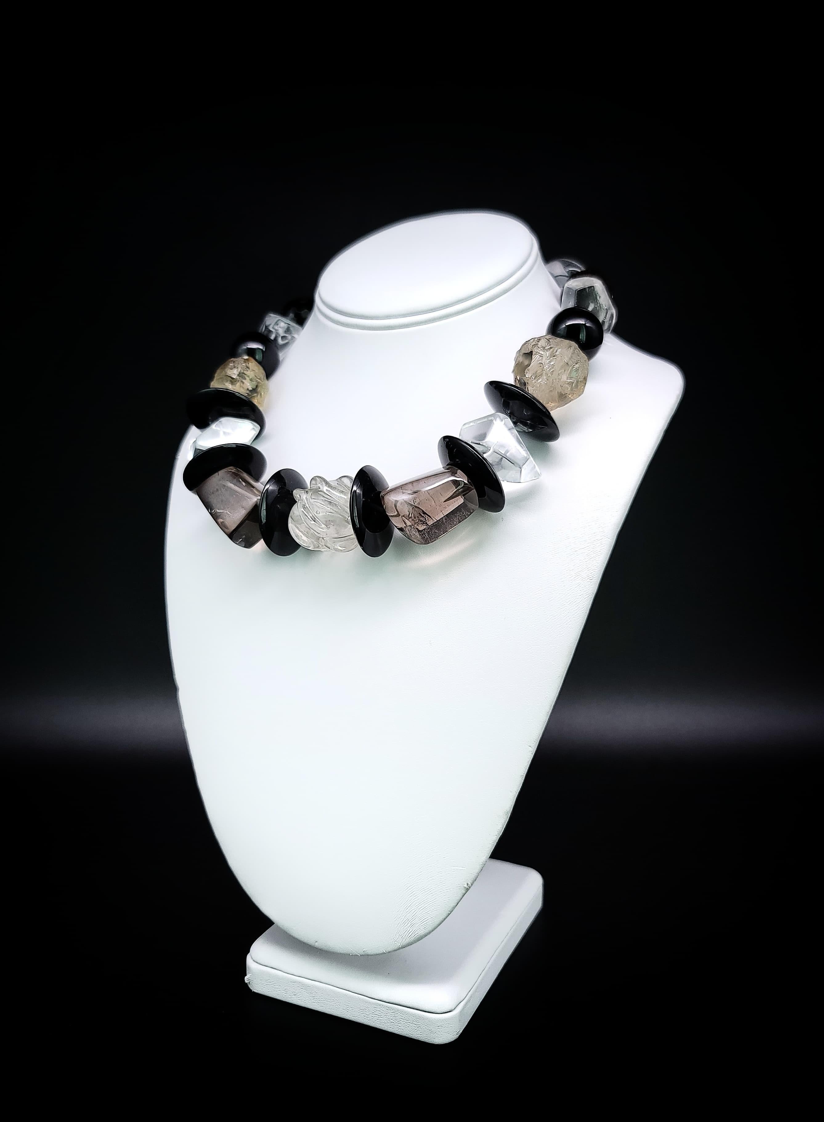 A.Jeschel  Baccarat Crystal Quartz and Onyx bold  necklace. For Sale 5