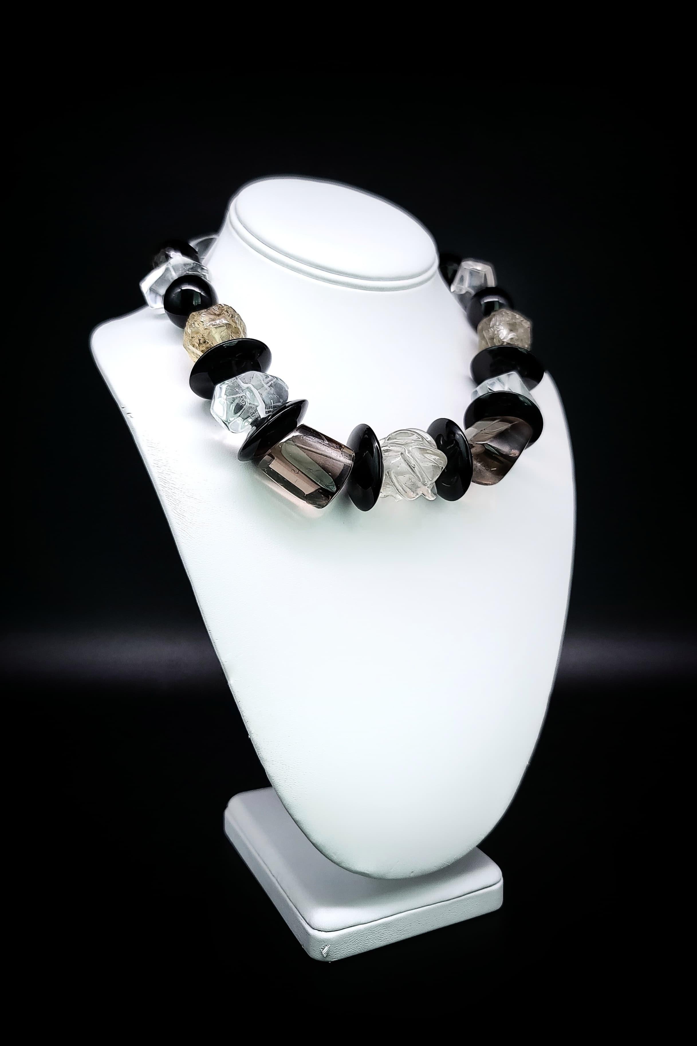 A.Jeschel  Baccarat Crystal Quartz and Onyx bold  necklace. For Sale 6