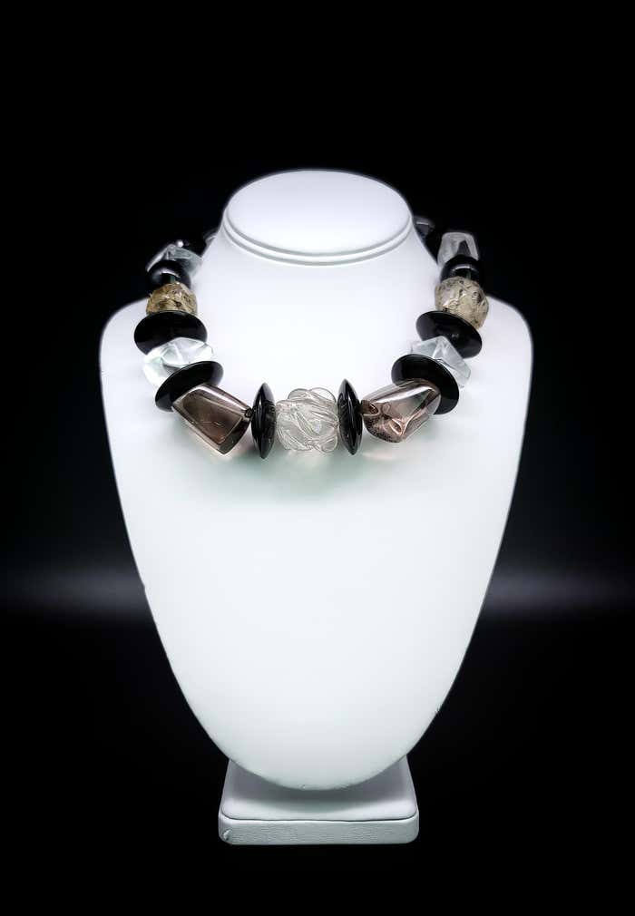 A.Jeschel Baccarat Crystal Quartz and Onyx bold necklace. For Sale at ...