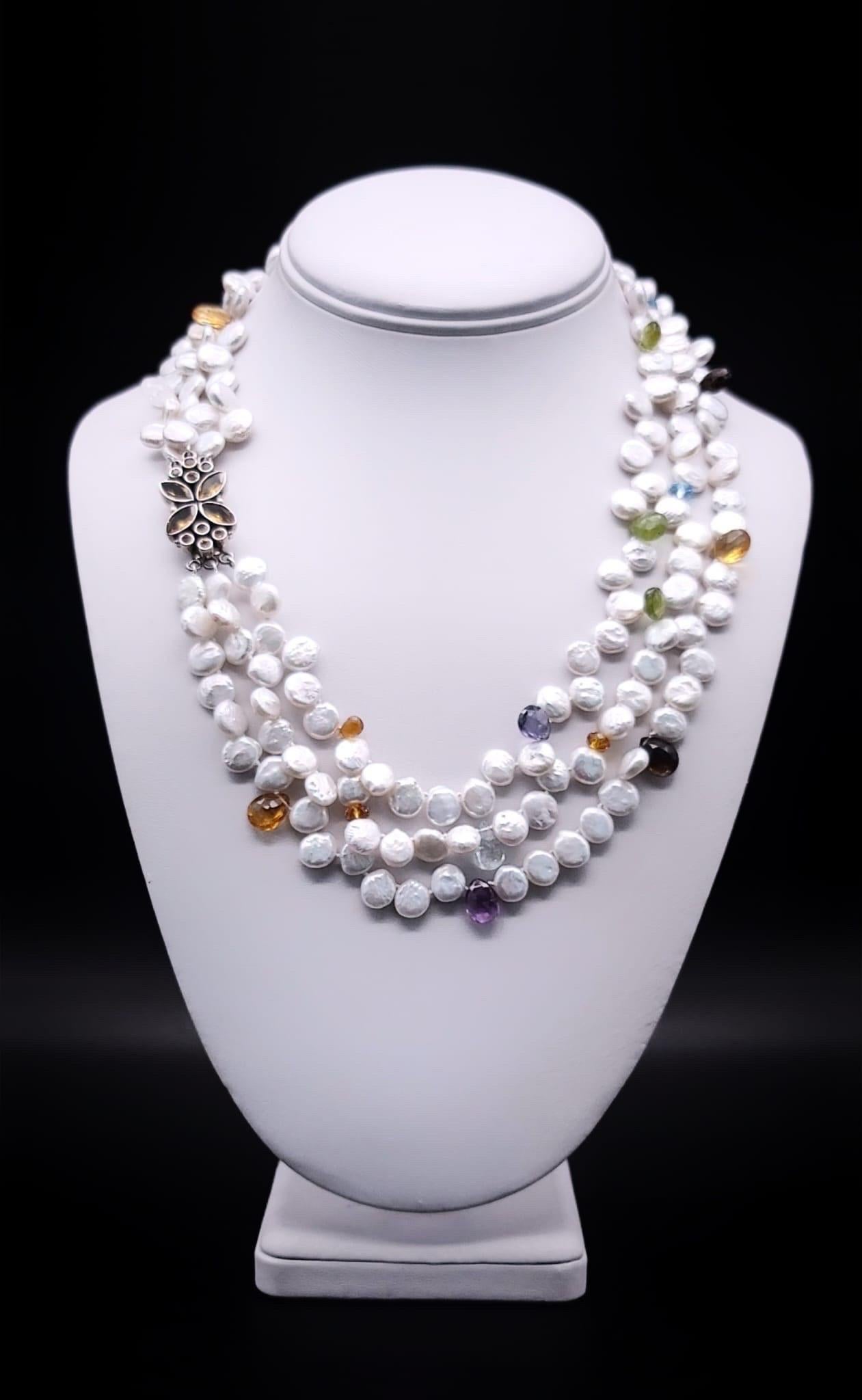 Contemporary A.Jeschel  Delicate 3 strands of Freshwater Pearl  For Sale
