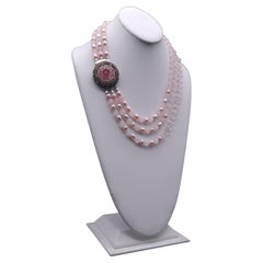 A.Jeschel  Delicate 3 strands of pale Rose Quartz and pink pearl necklace