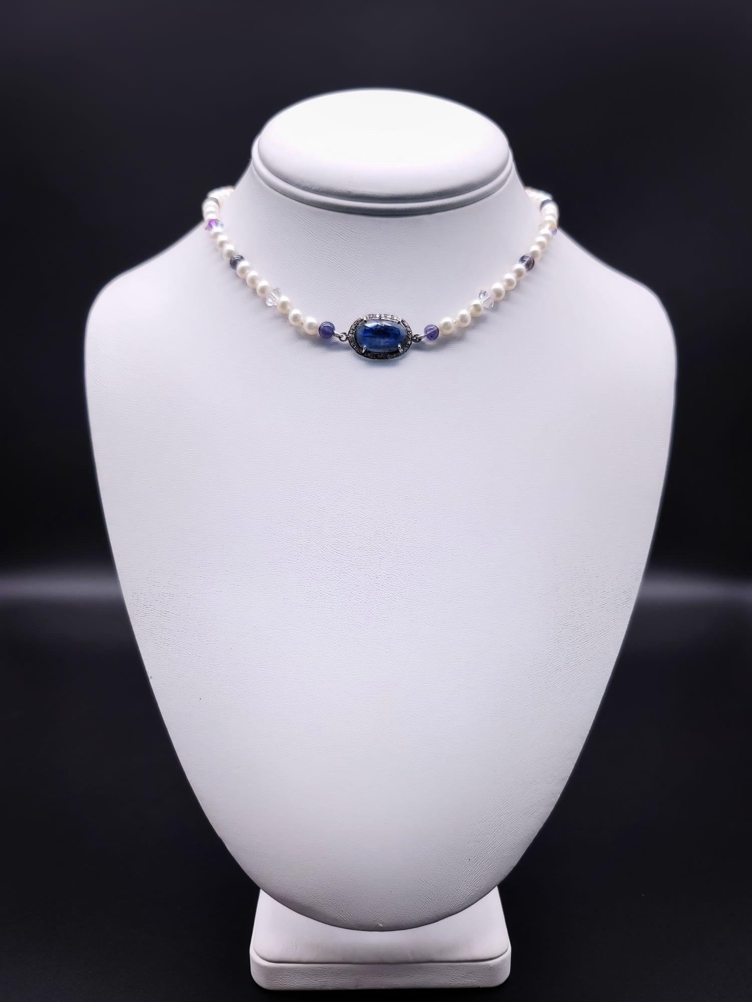 A.Jeschel  Delicate Sapphire and Pearl choker necklace. For Sale 10