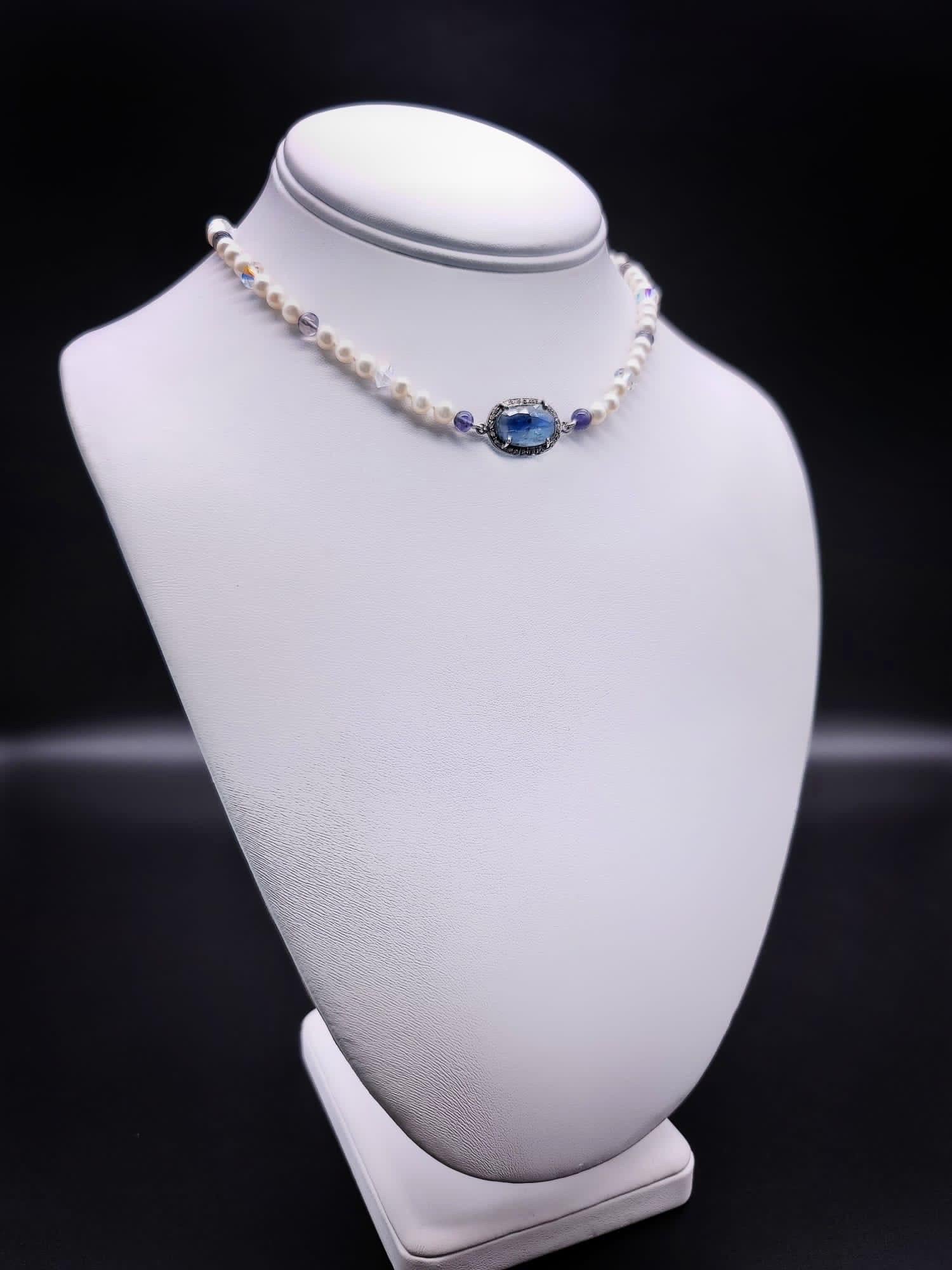 A.Jeschel  Delicate Sapphire and Pearl choker necklace. For Sale 11