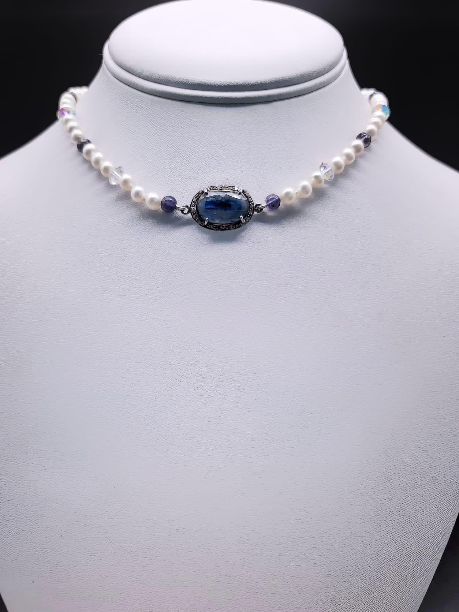 Bead A.Jeschel  Delicate Sapphire and Pearl choker necklace. For Sale