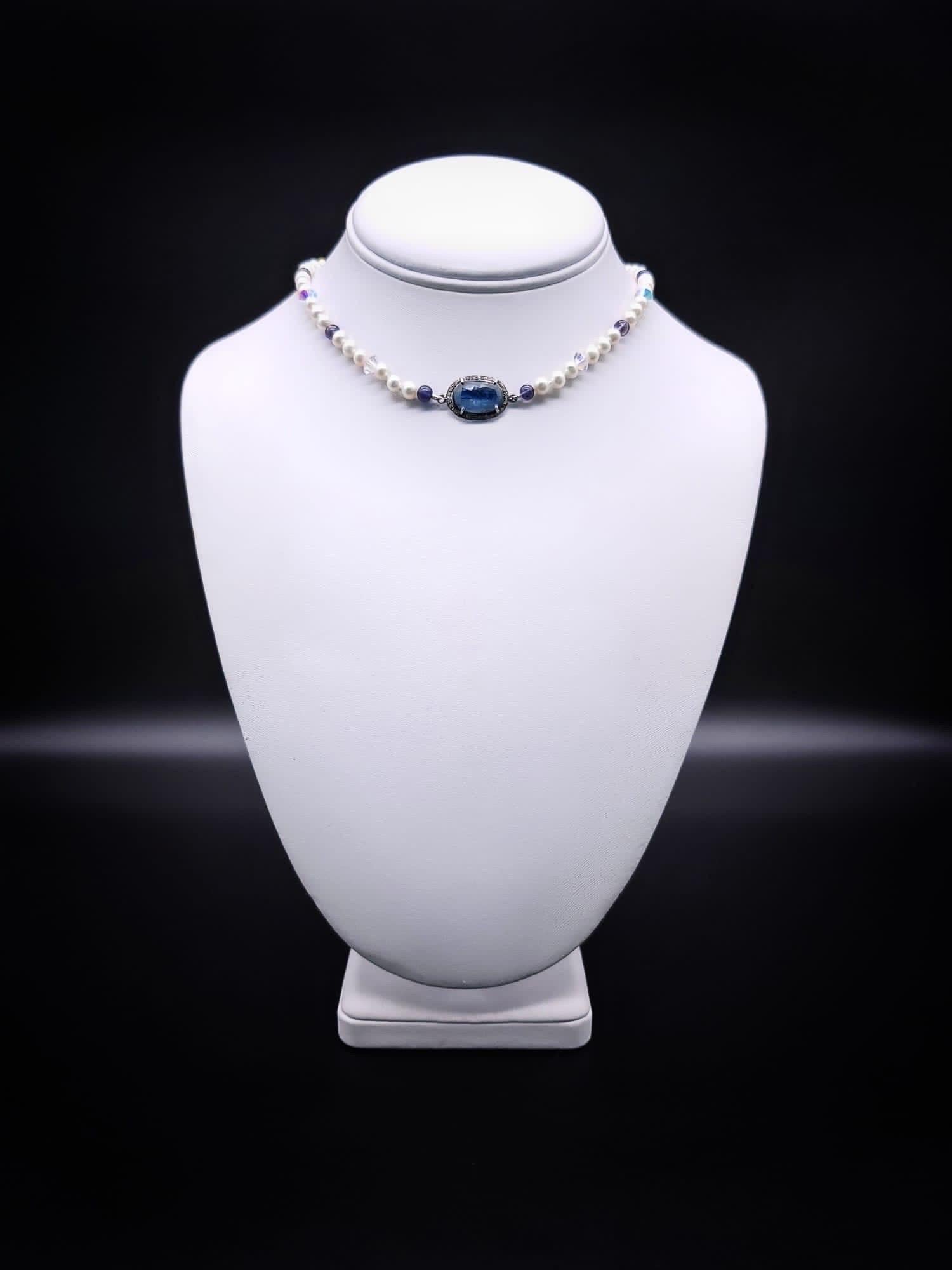 Women's A.Jeschel  Delicate Sapphire and Pearl choker necklace. For Sale