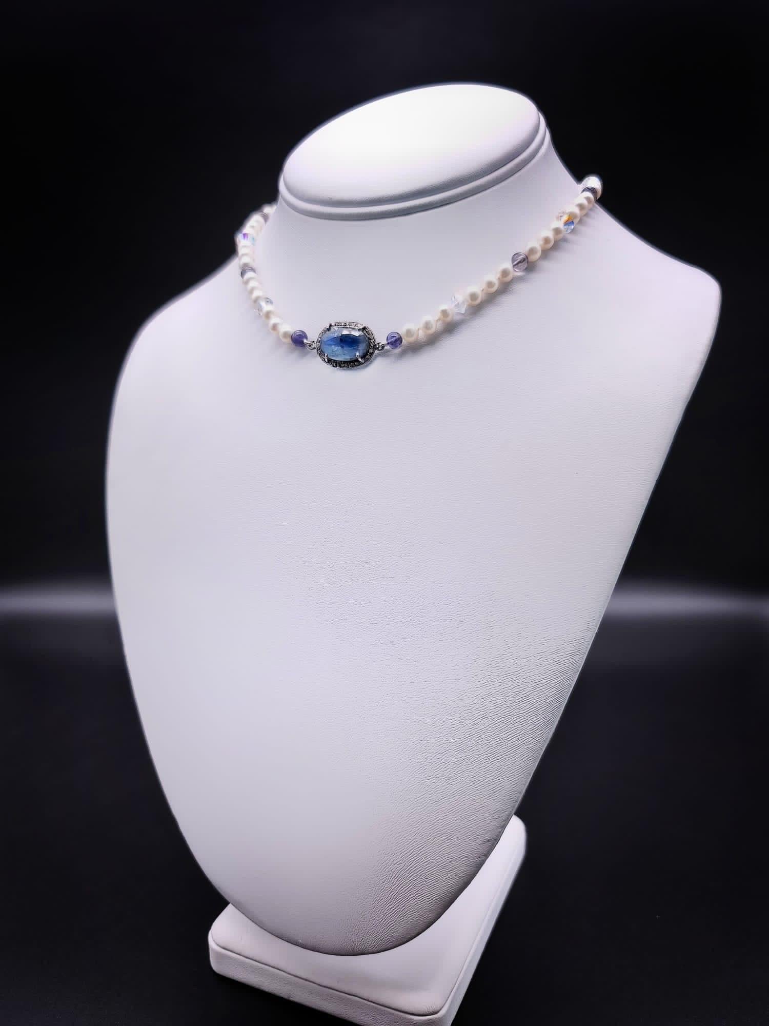 A.Jeschel  Delicate Sapphire and Pearl choker necklace. For Sale 1