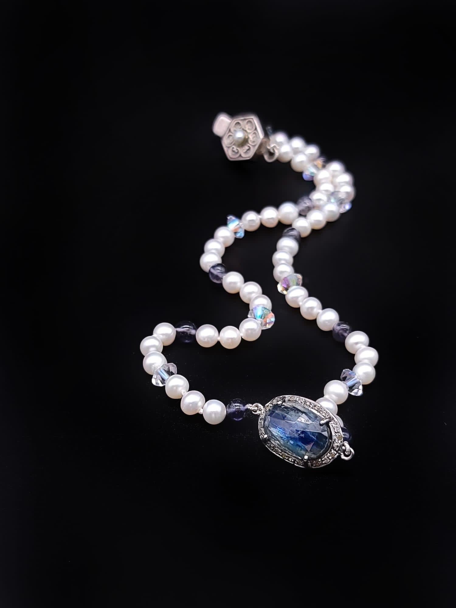 A.Jeschel  Delicate Sapphire and Pearl choker necklace. For Sale 2