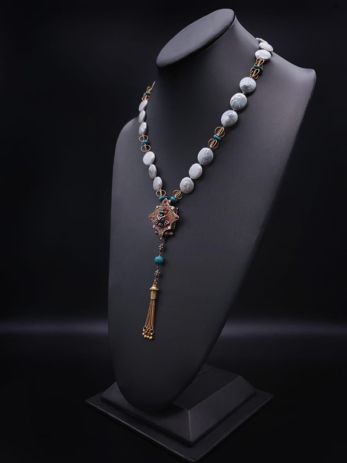 Mixed Cut A.Jeschel Delicate Tibetan Ghau box Pearl necklace.