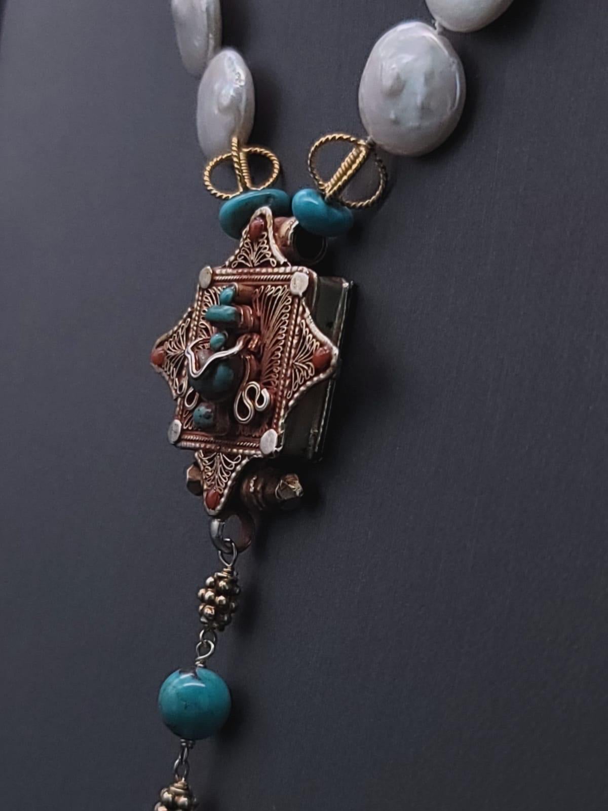 A.Jeschel Delicate Tibetan Ghau box Pearl necklace. In New Condition In Miami, FL