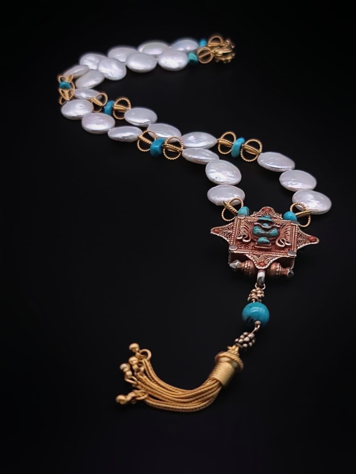 Women's A.Jeschel Delicate Tibetan Ghau box Pearl necklace.