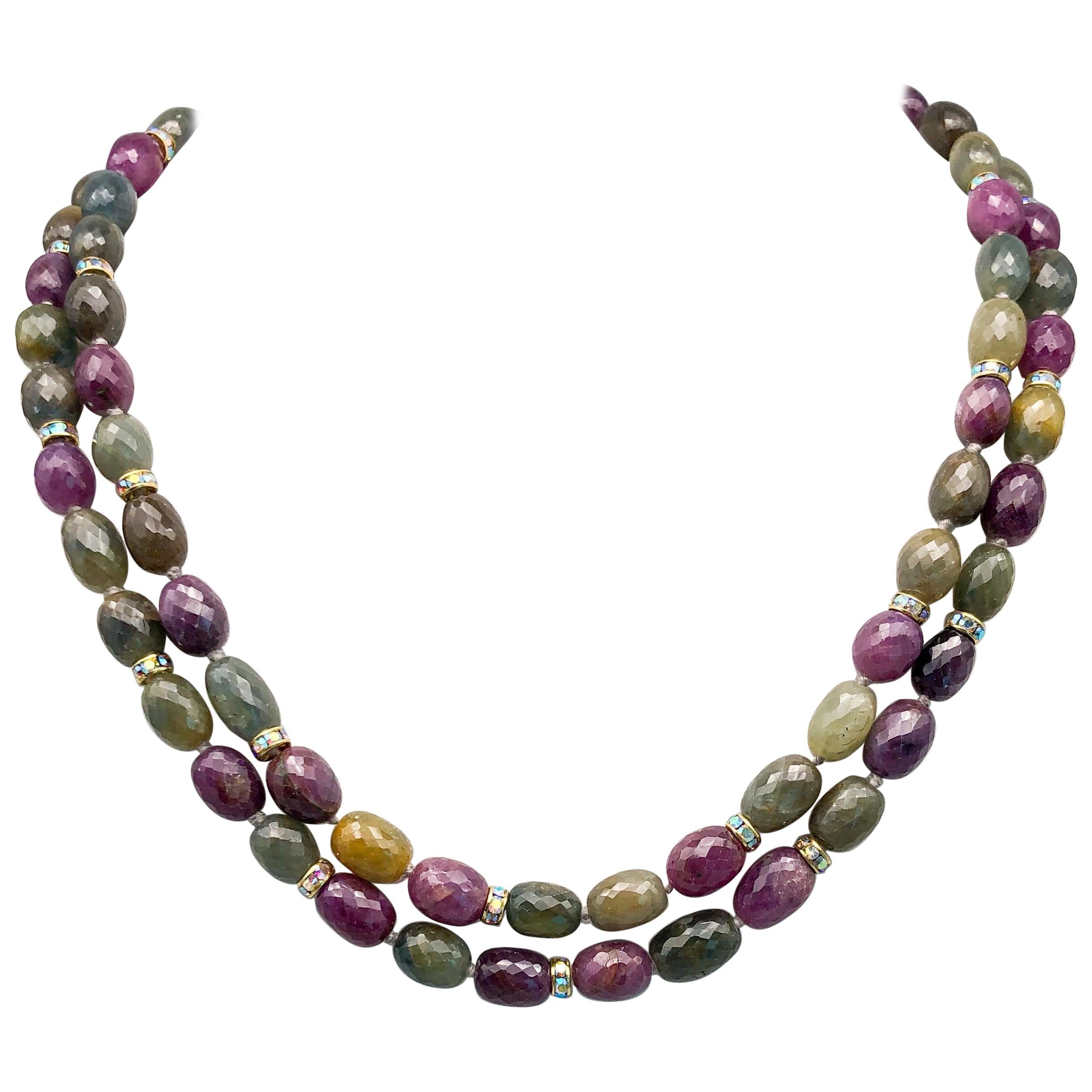 A.Jeschel  Double strand pink and green Sapphire necklace. 1