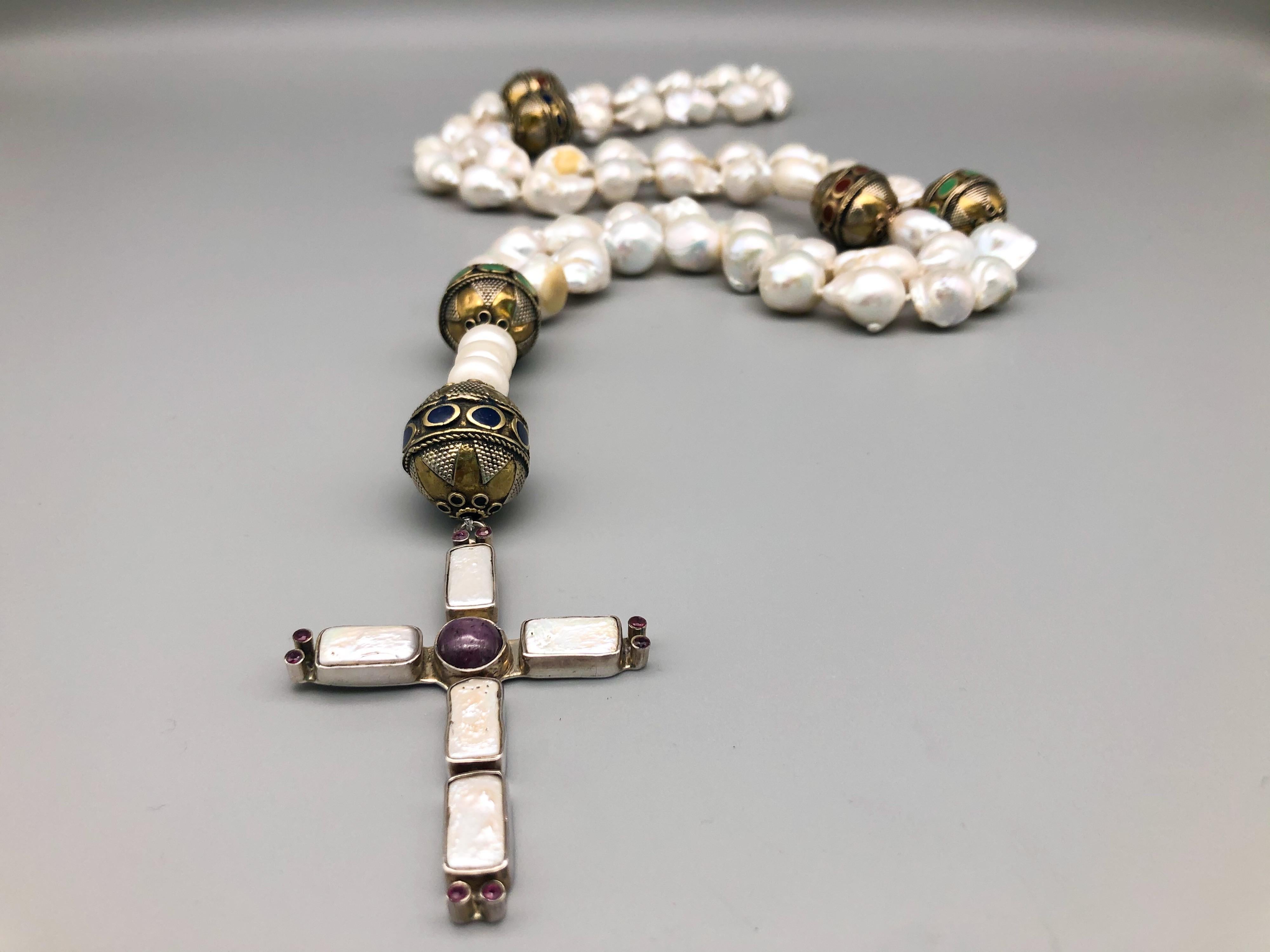 Mixed Cut A.Jeschel 52 inches Rosary Baroque Pearl 