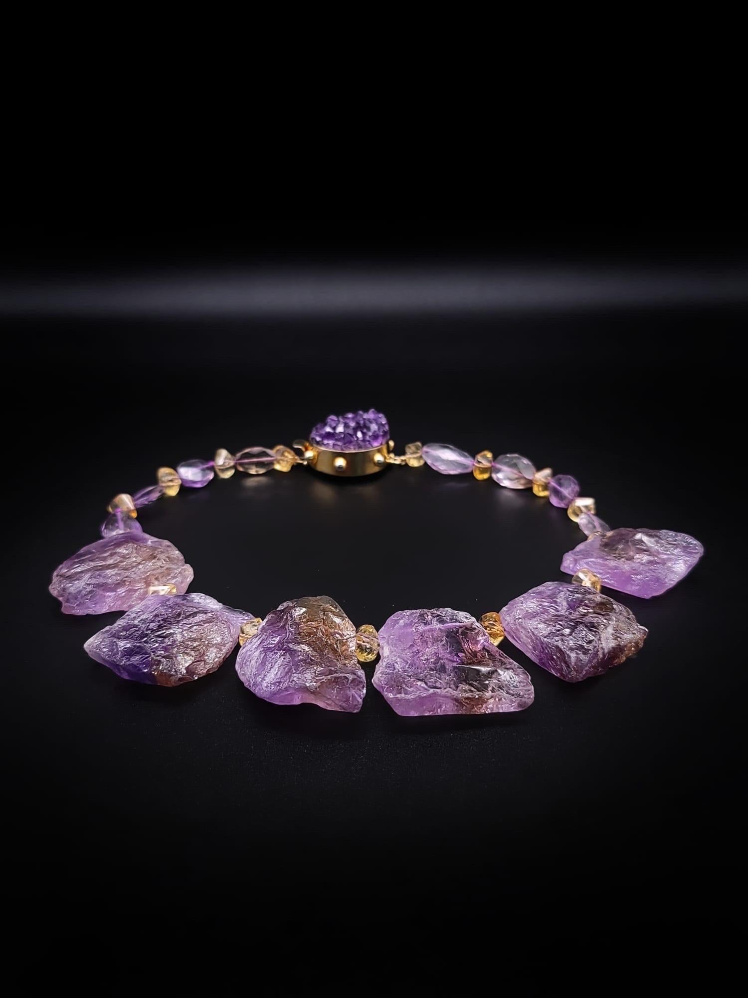 A.Jeschel Dramatic hammered Ametrine plates necklace. For Sale 1
